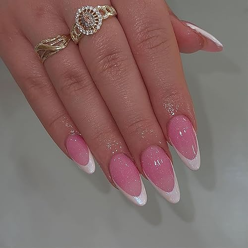 Uñas postizas marrones a presión en forma de almendra, uñas acrílicas de longitud media, uñas postizas de otoño de cobertura completa con diseño de