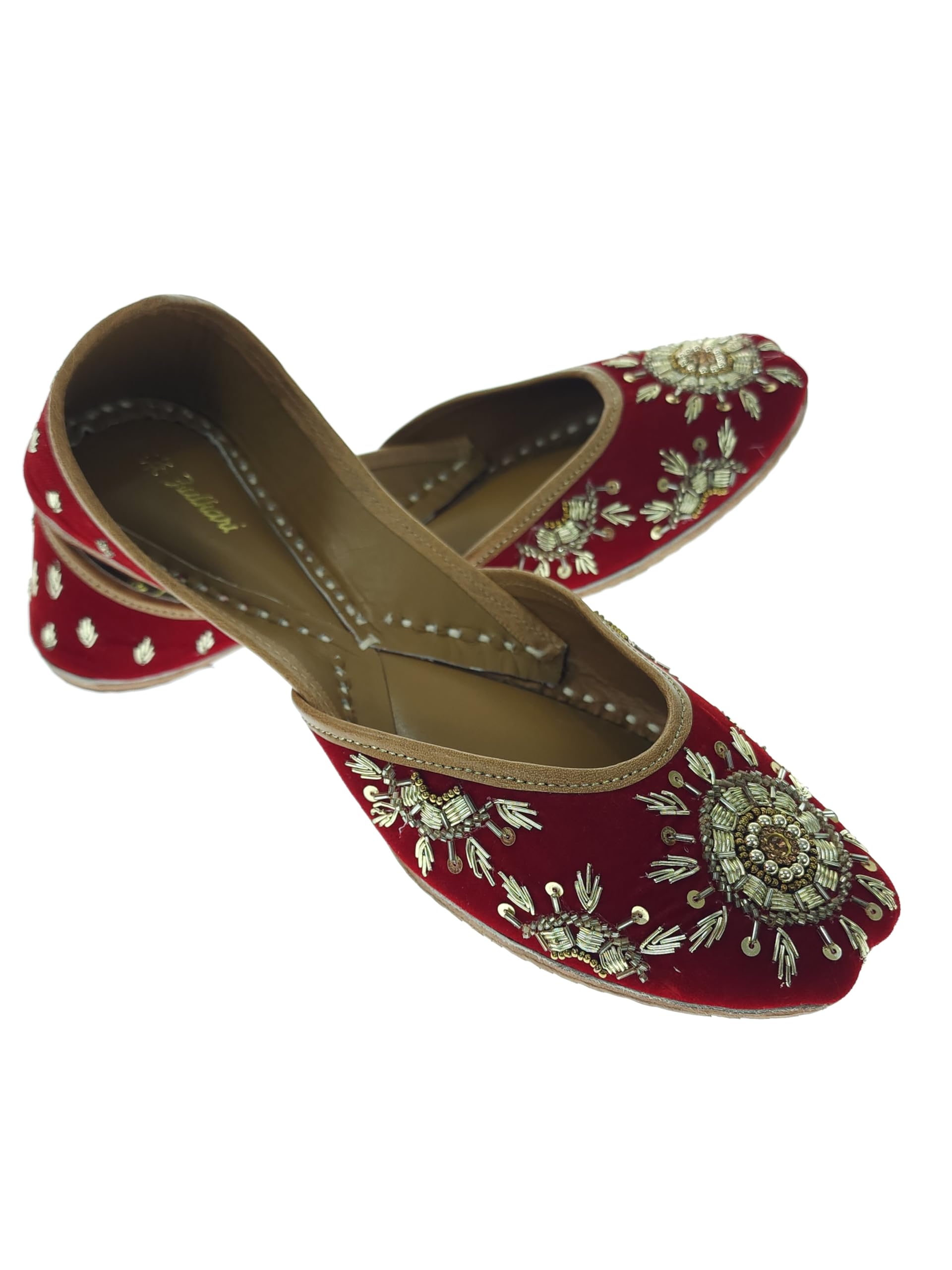 Women Sunflower Welvet Maroon Gold Genuine Soft Leather Embroidered Jutis | Bite and Pinch Free Jutti | Punjabi Formal Juttis | Girl's Wedding Flat Ladies Mojari | Formal Ethnic Juti |-image-42