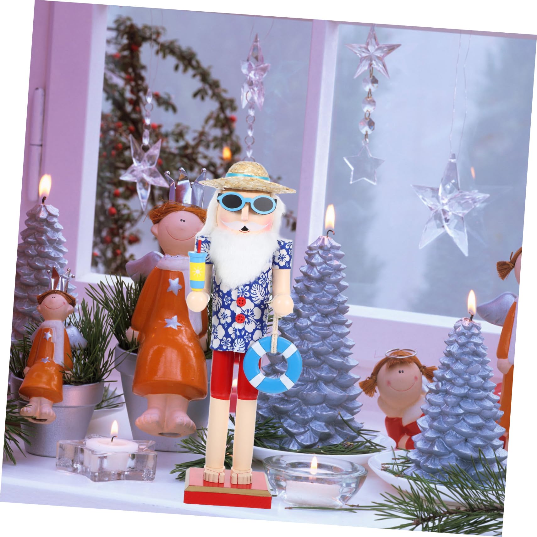 Zerodeko Schiaccianoci in Legno Stile Hawaiano Statua di Schiaccianoci Decorazione Natalizia Ornamento da Tavolo per Feste di Natale