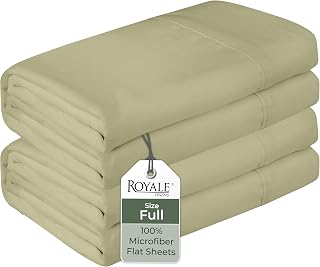 Royale Linens 2 Pack Bulk Flat Sheet Set - Top Sheets - Soft 1800 Microfiber - Wrinkle & Stain Resistant - for Hotel, Massage Table, Hospital, Dorm - Full Flat Sheet Sold Separately (Full, Sage Green)