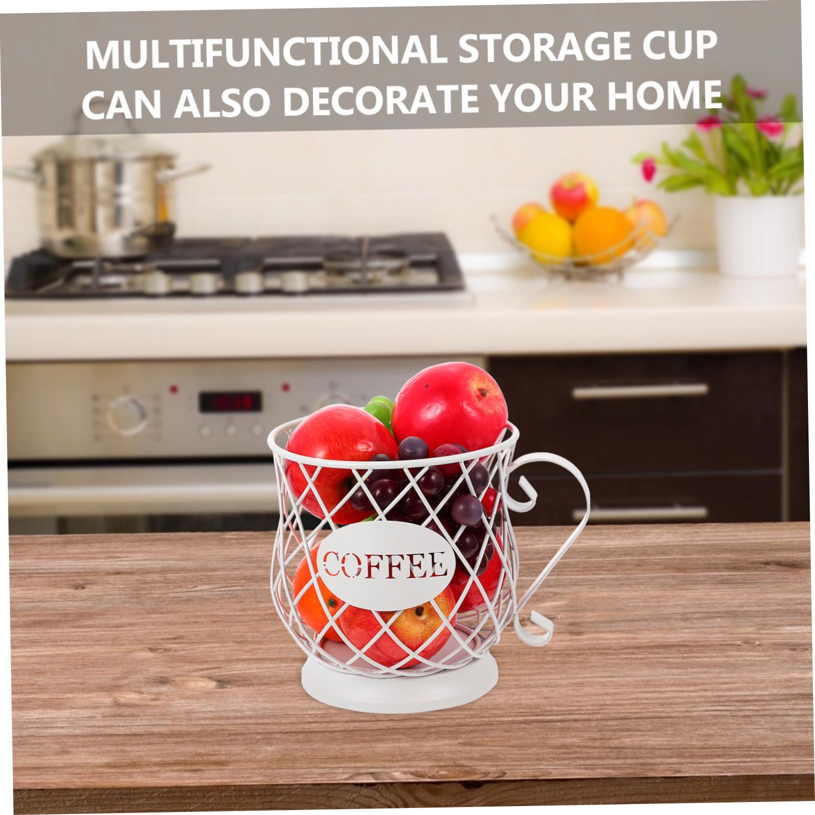 Veemoon Organizer Porta Cialde di Caffè in Metallo Bianco Cestino Porta Capsule, Tazza per Cialde da Caffè Grande Capacità, Contenitore Salvaspazio per Cucina e Bancone Ordinato