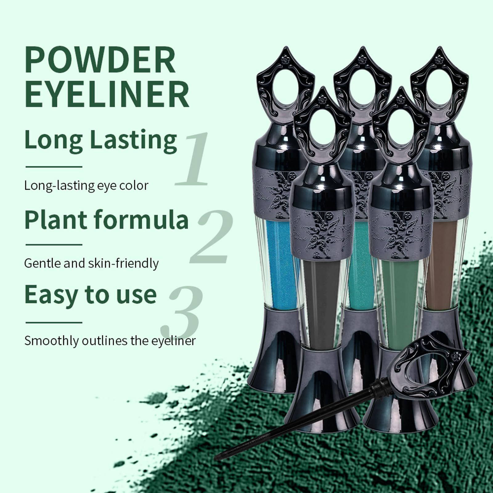 Kohl Kajal Powder Eyeliner, czarny puder eyeliner, wodoodporny eyeliner do powiek Smokey Eyes, wysoko pigmentowany, wodoodporny i odporny na rozmazywanie, czarny puder do oczu na imprezę (1