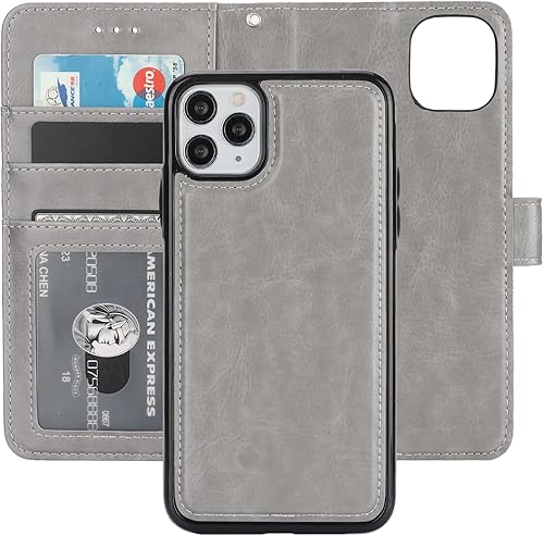 Bocasal Funda tipo cartera para iPhone 11 Pro Max con tarjetero de piel sintética, magnética, desmontable, a prueba de golpes, correa de muñeca