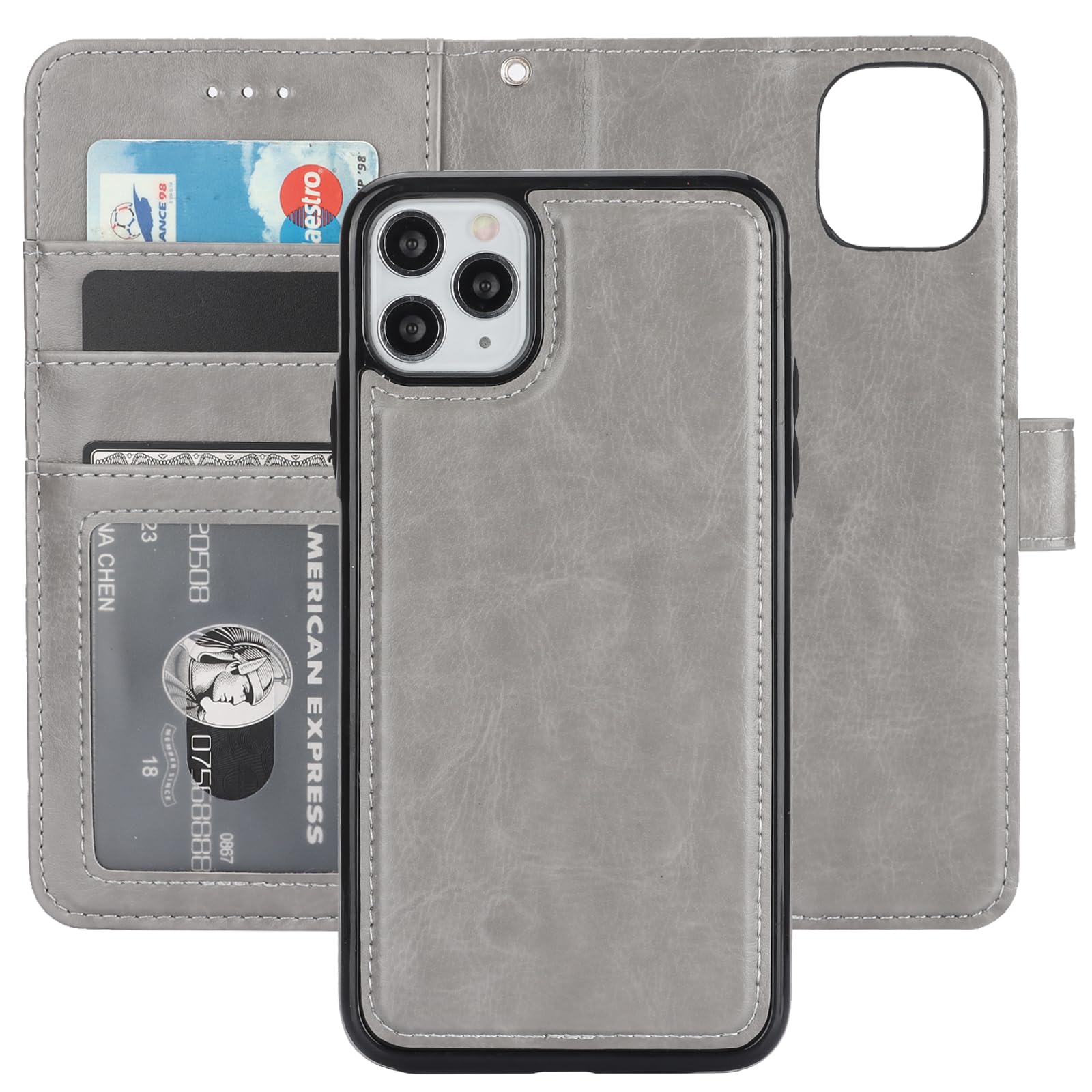 Bocasal iPhone 11 Pro Max Wallet Case with Card Holder PU Leather Magnetic Detachable Kickstand Shockproof Wrist Strap Removable Flip Cover for iPhone 11 Pro Max 6.5 inch (Grey)