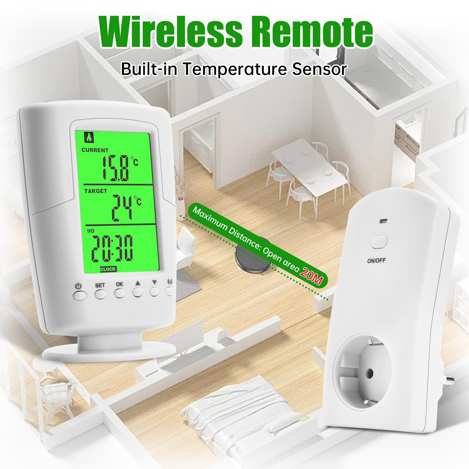 Diymore Controlador de Temperatura Enchufe 230V,Toma de Control de Temperatura Inalámbrica,Termostatos de refrigeración y calefacción