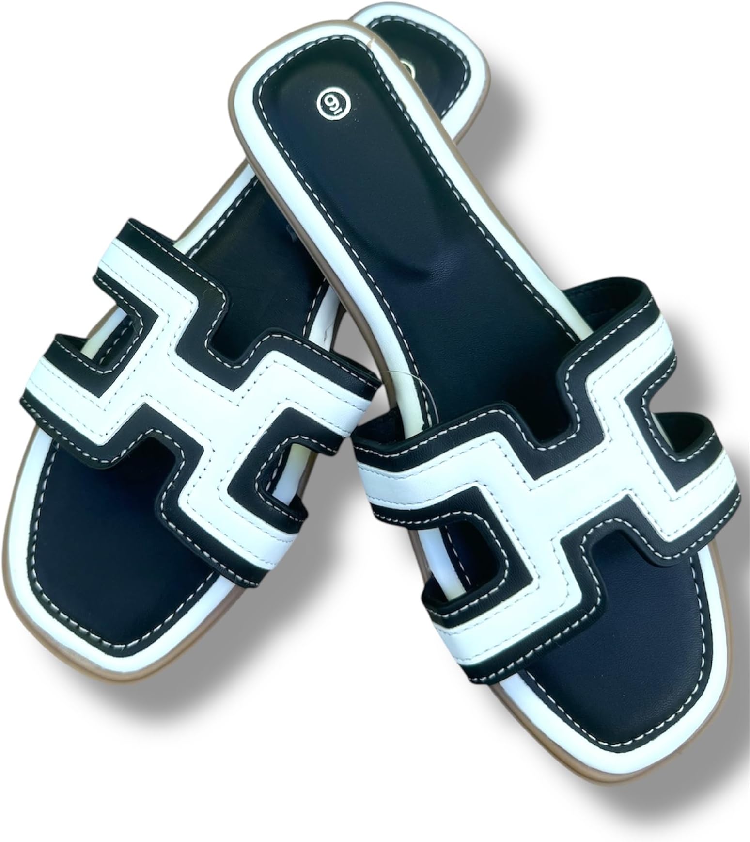 Women's H-Style Slide Sandals, Contrast Stitching, Multiple Colors, Flat Casual Slip-On.