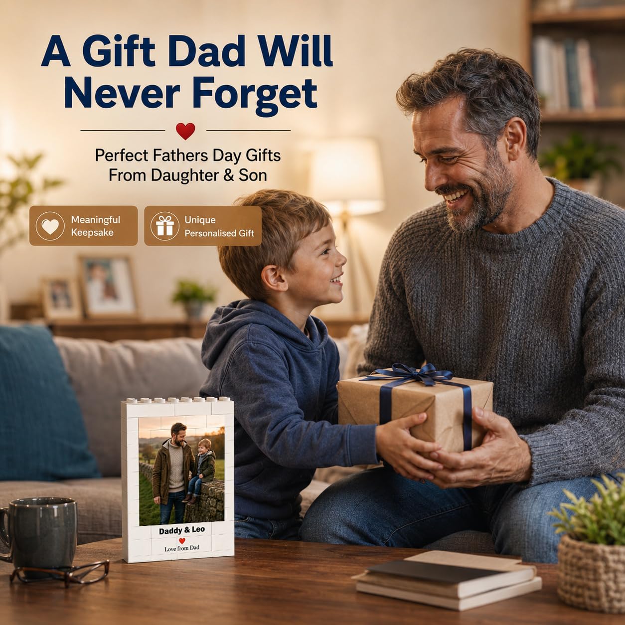 Personalised Photo Building Bricks Puzzle, Dad Gifts from Daughter Son, Custom DIY 3d Jigsaw Puzzle Board Photo Frame - Image 3