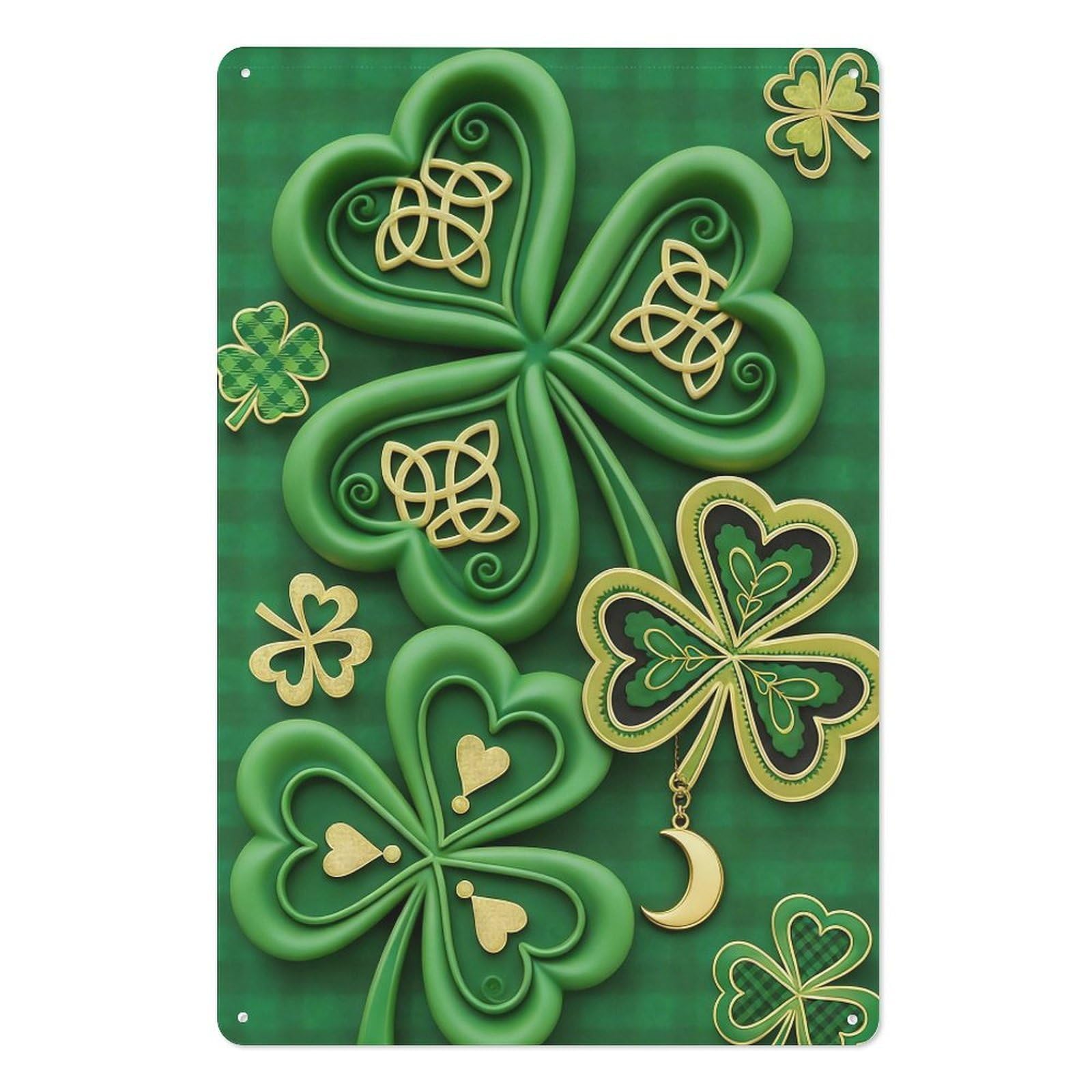 peiyeety Lucky Vintage Metal Tin Sign 8x12 Inch – Intricate Celtic Knot Shamrock Decor with Gold Bell & Crescent Charm, St Patrick's Day Wall Art for Pub, Home, or Bar Décor Wall Plaque