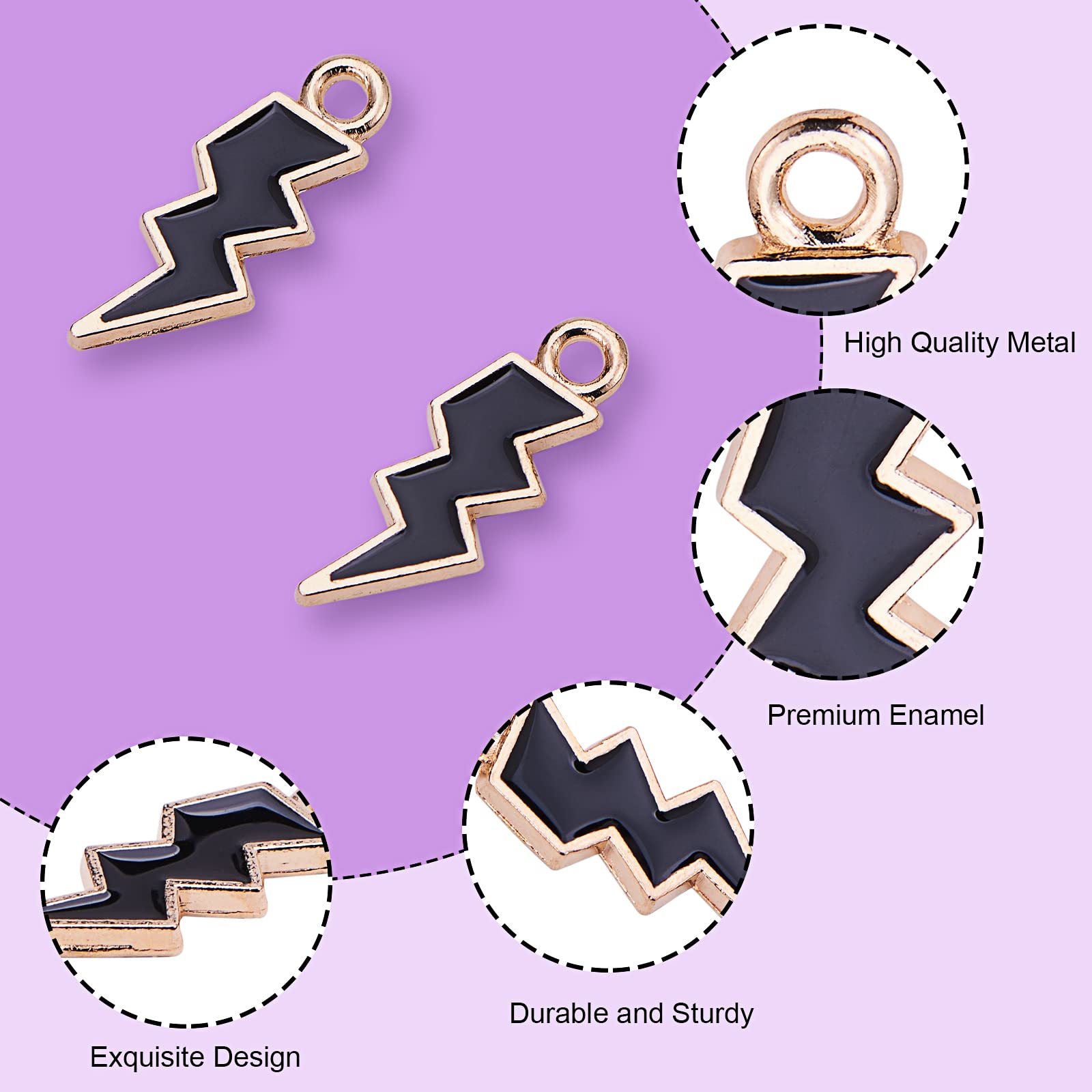 100 Dijes De Relámpago De Metal | Para Hacer Joyería: Collares, Pulseras, Pendientes | Tamaño 28x8 Mm, Con Lazo Superior | Acabado Dorado, Vintage Y Resistente