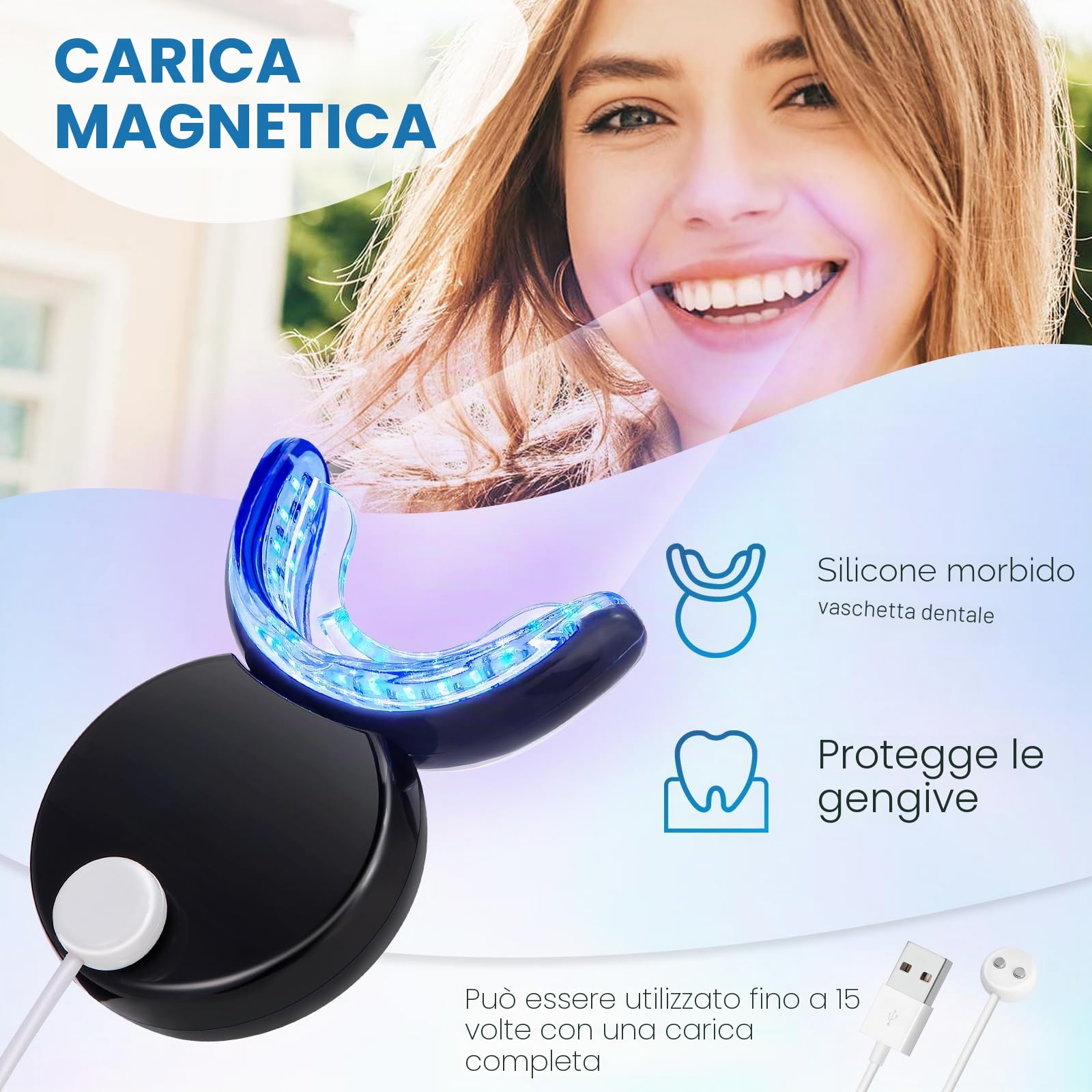 Kit Sbiancante Denti, LED Sbiancante Denti Professionale con 3pcs Gel Sbiancante per Denti, Ricarica Magnetica, Rimuovere Rapidamente Macchie Dei Denti, Kit Per La Cura Dentistica Domestica