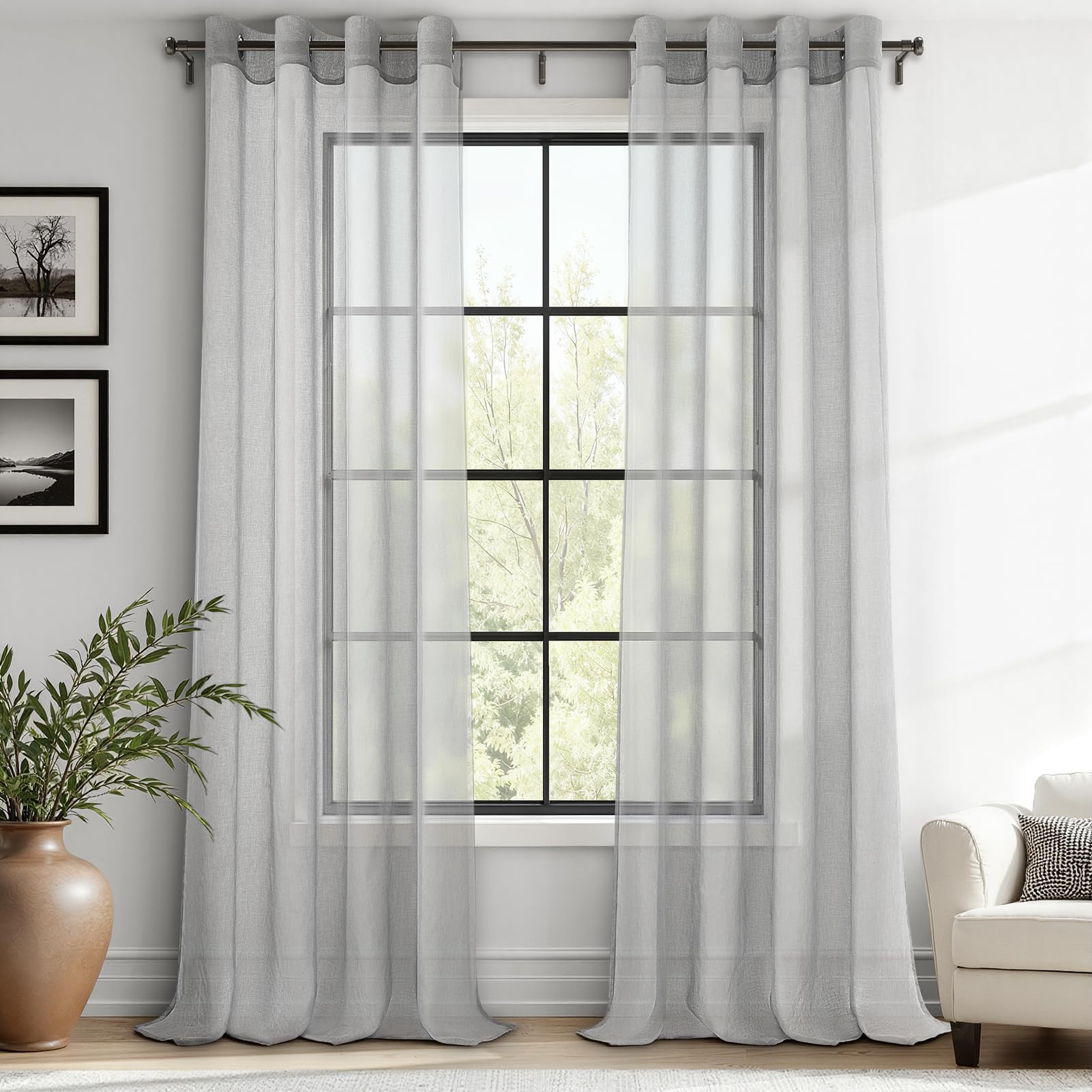 MRTREES Voile Gardinen Vorhang halbtransparent kurz mit Ösen in Leinenoptik Stores Gardinen Schals für Wohnzimmer Schlafzimmer Kinderzimmer Weiß 2er Set