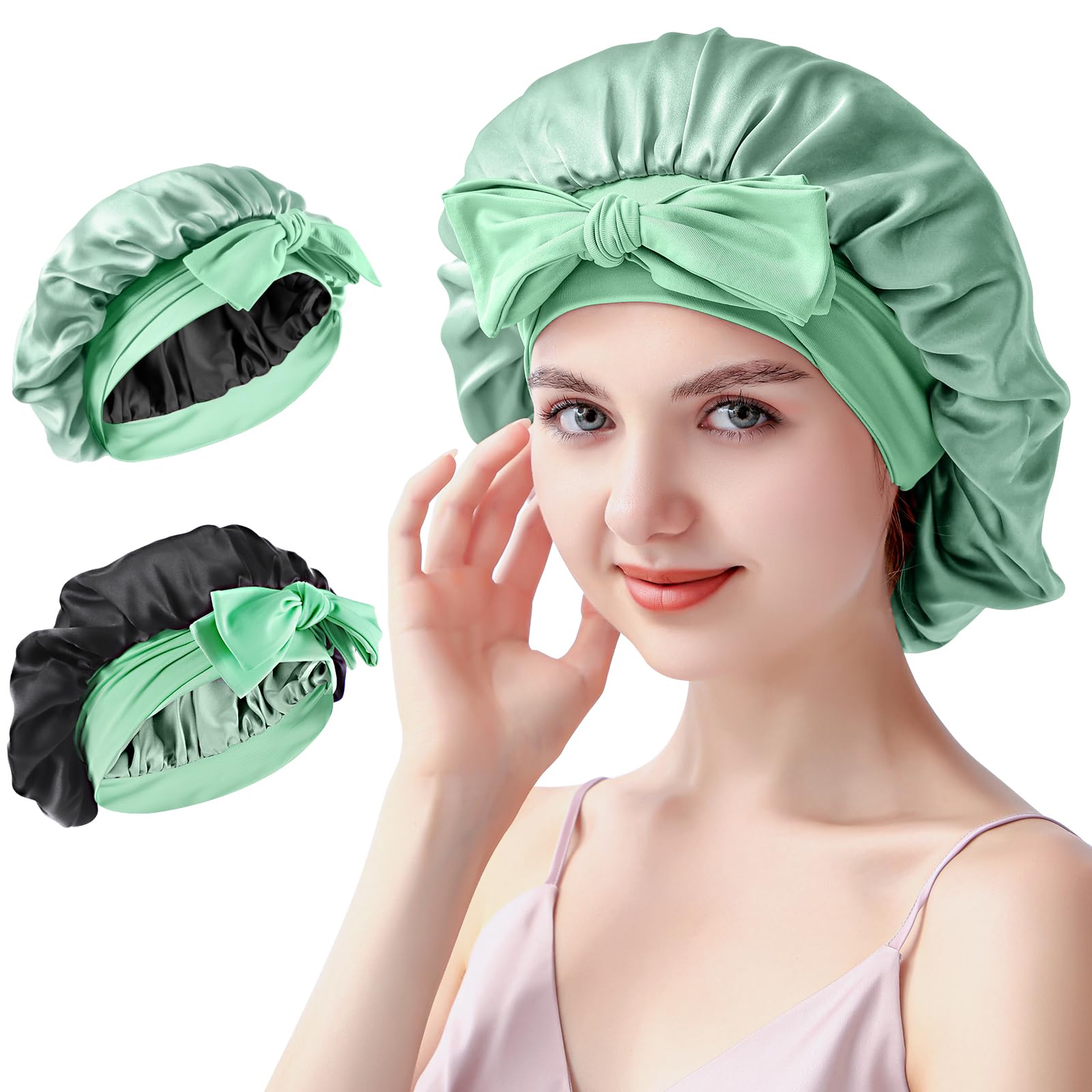 SILMANA Seidenhaube zum Schlafen, Schlafhaube Seide aus 100% Maulbeerseide, 22 Momme Bonnet Seide Doppellagig & Wendbar, Anti Frizz Haarschutz für Alle Haartypen