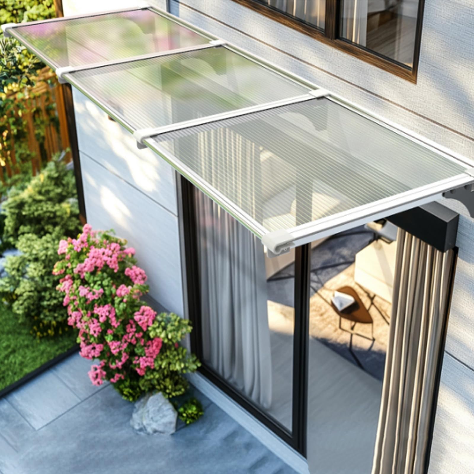 Transparenter Türüberdachung – Moderner Regenschutz aus Polycarbonat für Garten & Terrasse, UV-beständige Eingangsabdeckung mit 5 mm Doppelstegplatten, anpassbare Größe (40 x 360 cm/16 x 142)