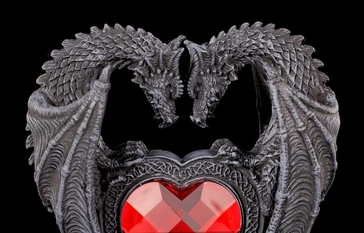 Figuren Shop GmbH Figura Fantasia Drago Amanti con Rosso Cuore Figura Decorativa, Dipinto a Mano