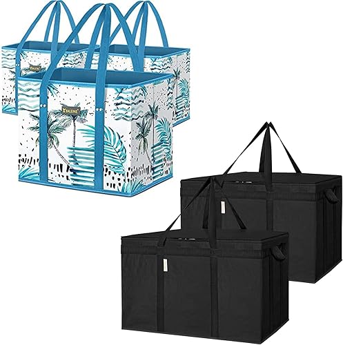 BALEINE 3 bolsas reutilizables para comestibles + 2 bolsas reutilizables aisladas (24 x 14 x 15 pulgadas)