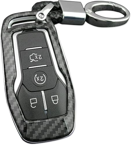 Miniatura 7 de NewYall Funda inteligente de fibra de carbono con llavero para Ford Edge F-150 F-250 Super Duty Mustang 2015-2017 Explorer 2016-2017 Fusion para