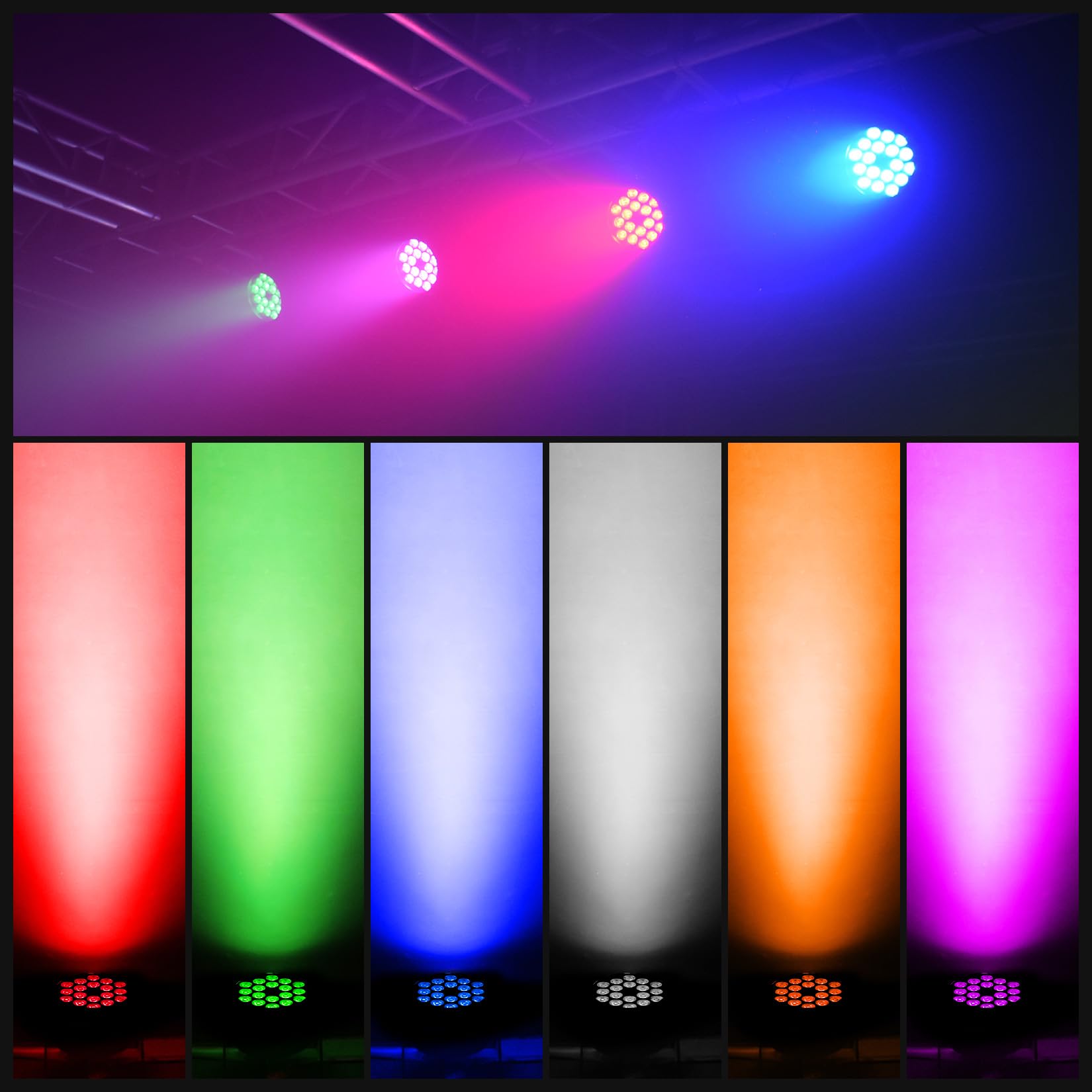 DJCLUB Luci da palcoscenico a LED IP67 impermeabili Par Light 18x18W RGBWA Colori UV Uplights 6 In1 Luce LED Controllo DMX Attrezzature DJ Illuminazione da discoteca per feste, club, bar, matrimoni