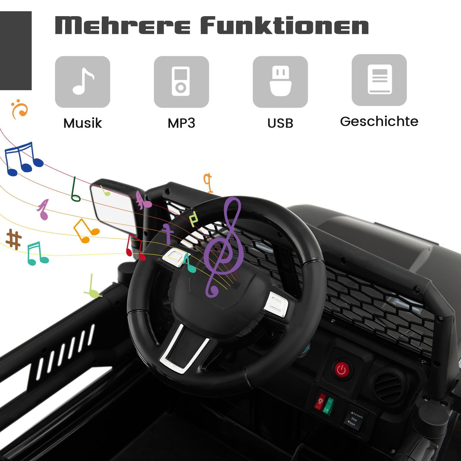 COSTWAY Elektroauto für Kinder, Kinderauto Elektrisch 12V mit Fernbedienung & Musik & USB & Scheinwerfer, Kinderfahrzeug 2,5-4,5 km/h, Elektro Auto für Jungen und Mädchen ab 3 Jahren (Schwarz)