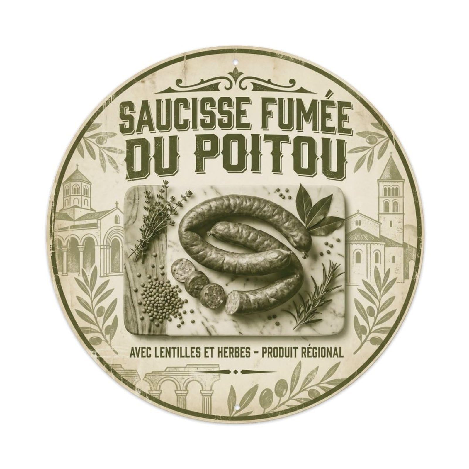 France Food Poitou Travel Smoked Sausage Metal Tin Sign
