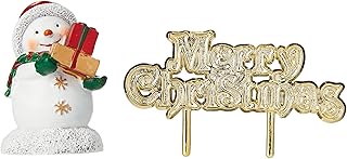 Anniversary House Sweet Snowman Resin Cake Topper & Gold Merry Christmas Motto - Hand-Painted Vintage Holiday Cake Decorations - Reusable Festive Cake Toppers for Christmas Cakes & Yule Logs