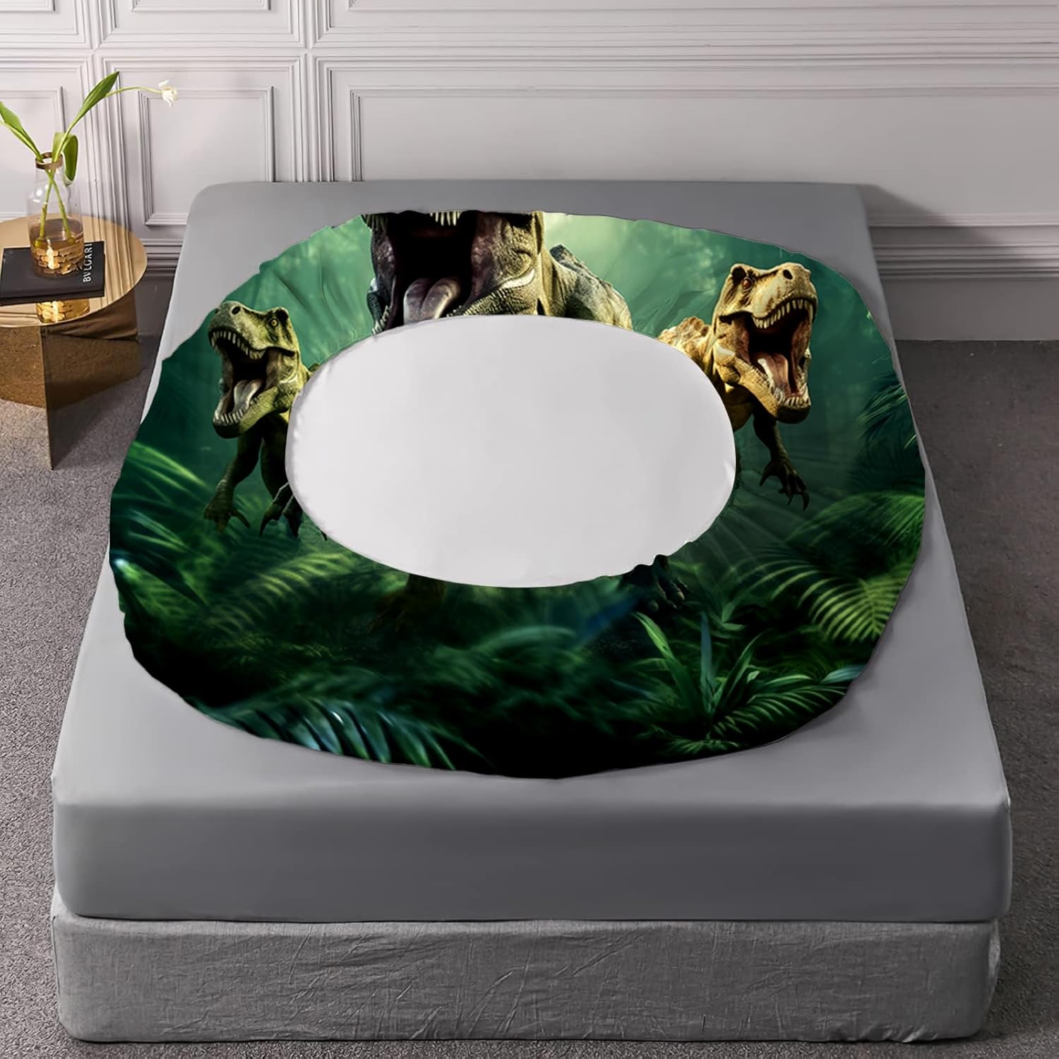 Dinosaurs Bed Sheets Full for Boys Kids 3D Realistic Dinosaur Green Fitted Sheets Set Breathable Dinosaur Bed Sheet Kids Soft Microfiber Bedding Sheets Set