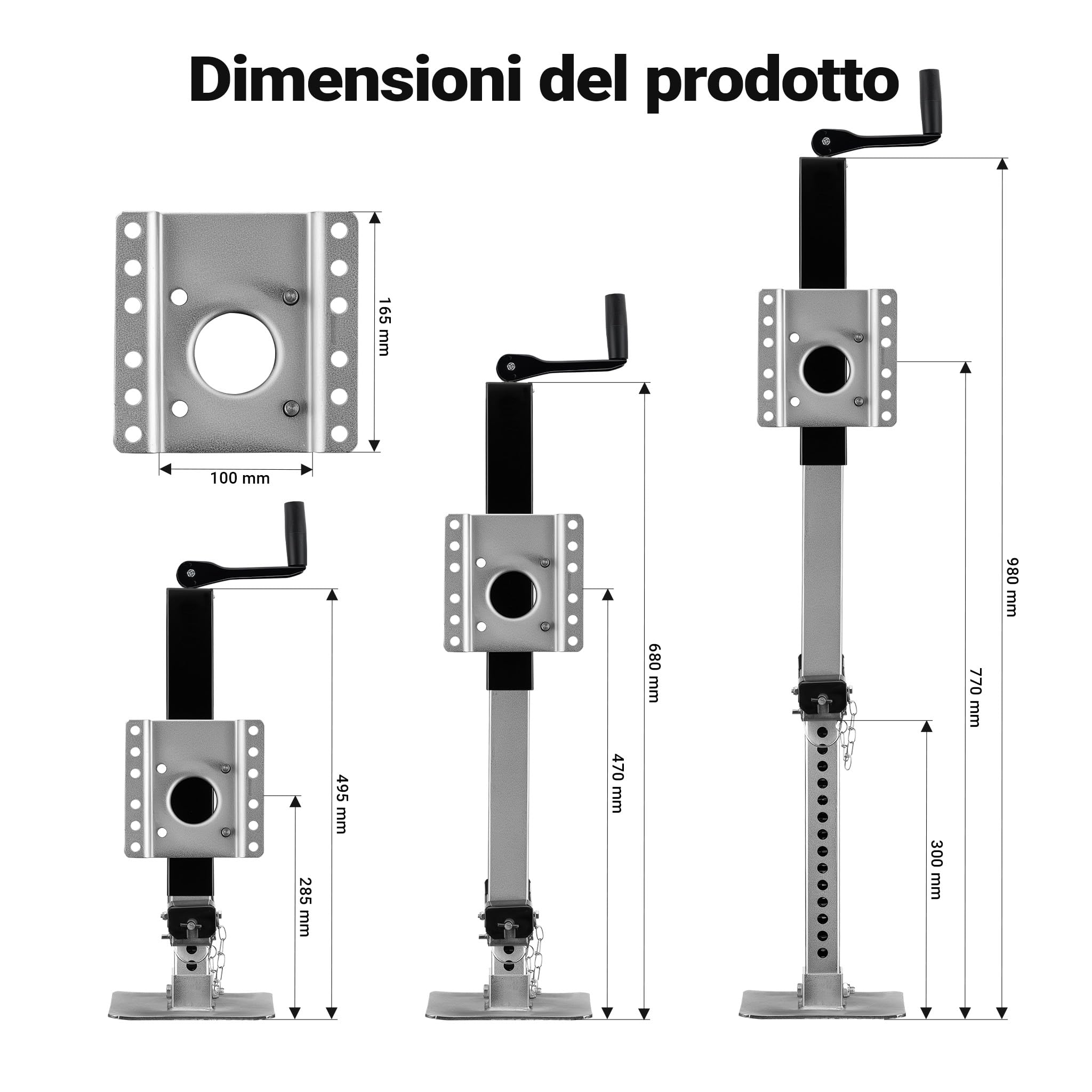 Wiltec Piede stabilizzatore per rimorchi roulotte, max 900 kg, regolabile in altezza con manovella, con pedale e perno di sicurezza