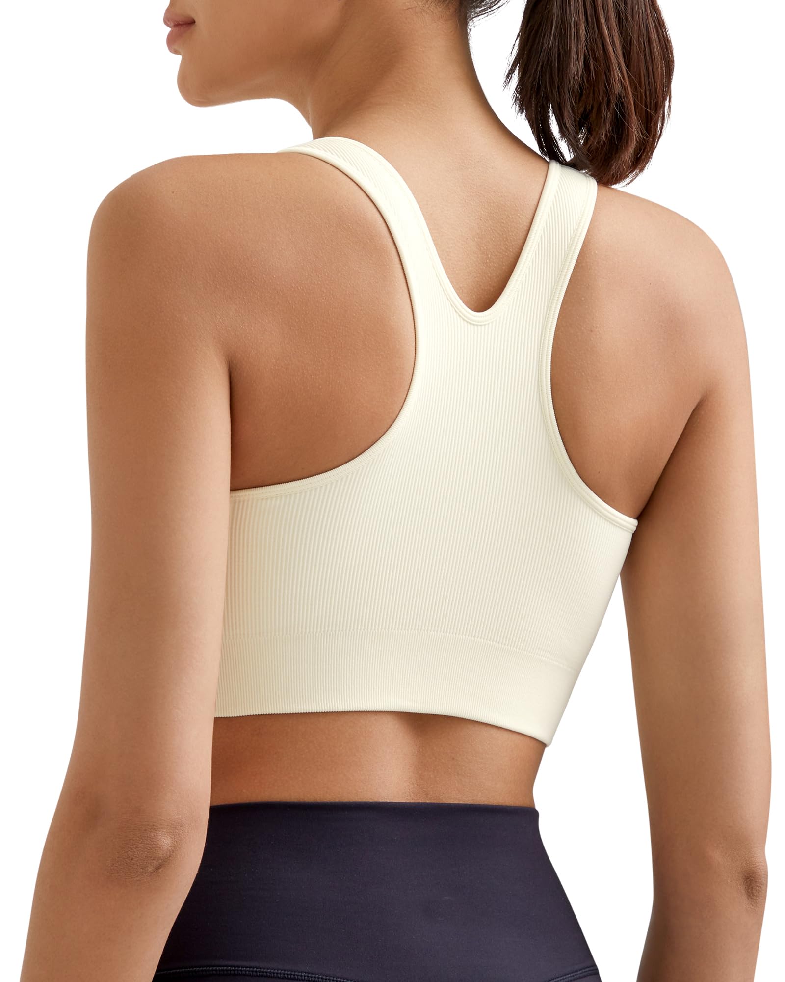 Promover Padded Sports Bras for Women Y-Back Racerback Seamless Medium Supportive Ribbed Yoga Cami Bra