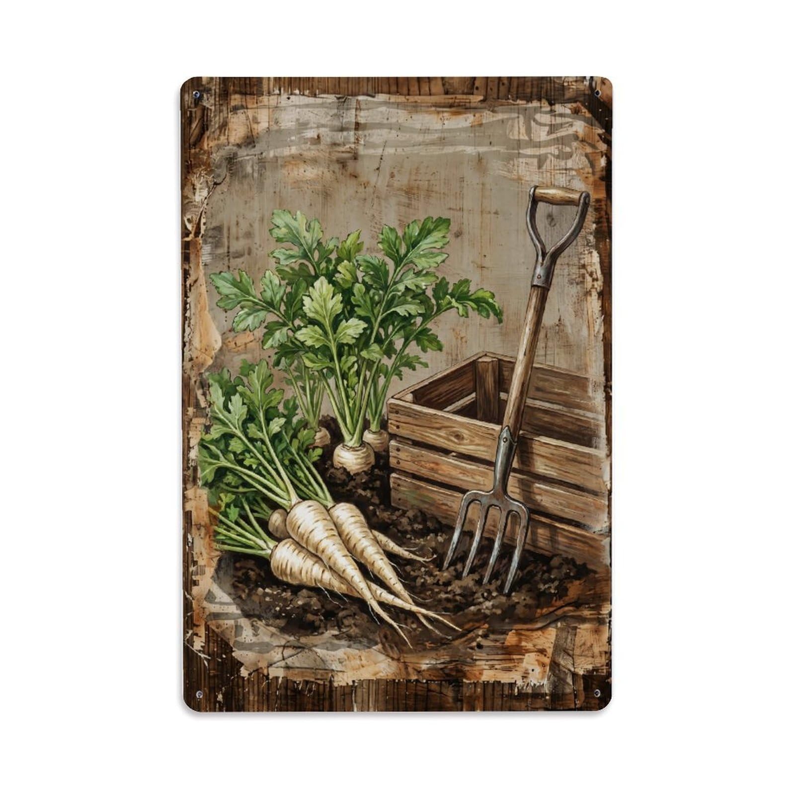 Parsnip Garden White Root Vegetable Countryside Field Metal Tin Sign Plaque Wall Decor for Cafe, Club Bar, Office, Home Garden Metal Poster 8x12Inch