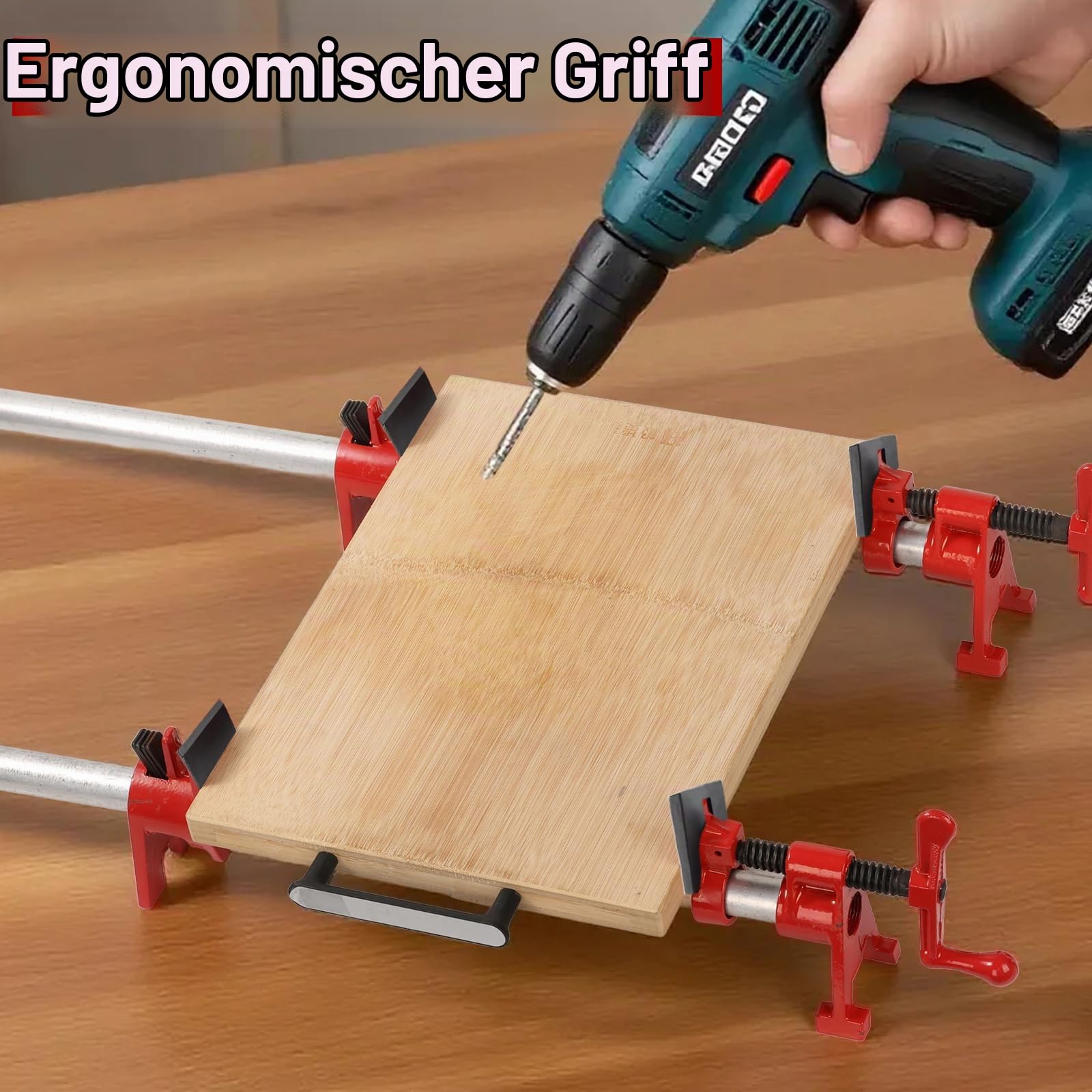 4 Stk Rohrschraubzwinge mit Schutzfunktion, 3/4 Zoll Rohr-Schraubzwingen, Schnellspanner Rohrklemmen, Rohrzwingen für Holzbearbeitung, Holzklemmensatz für Schlauch, Rohr, Kabel