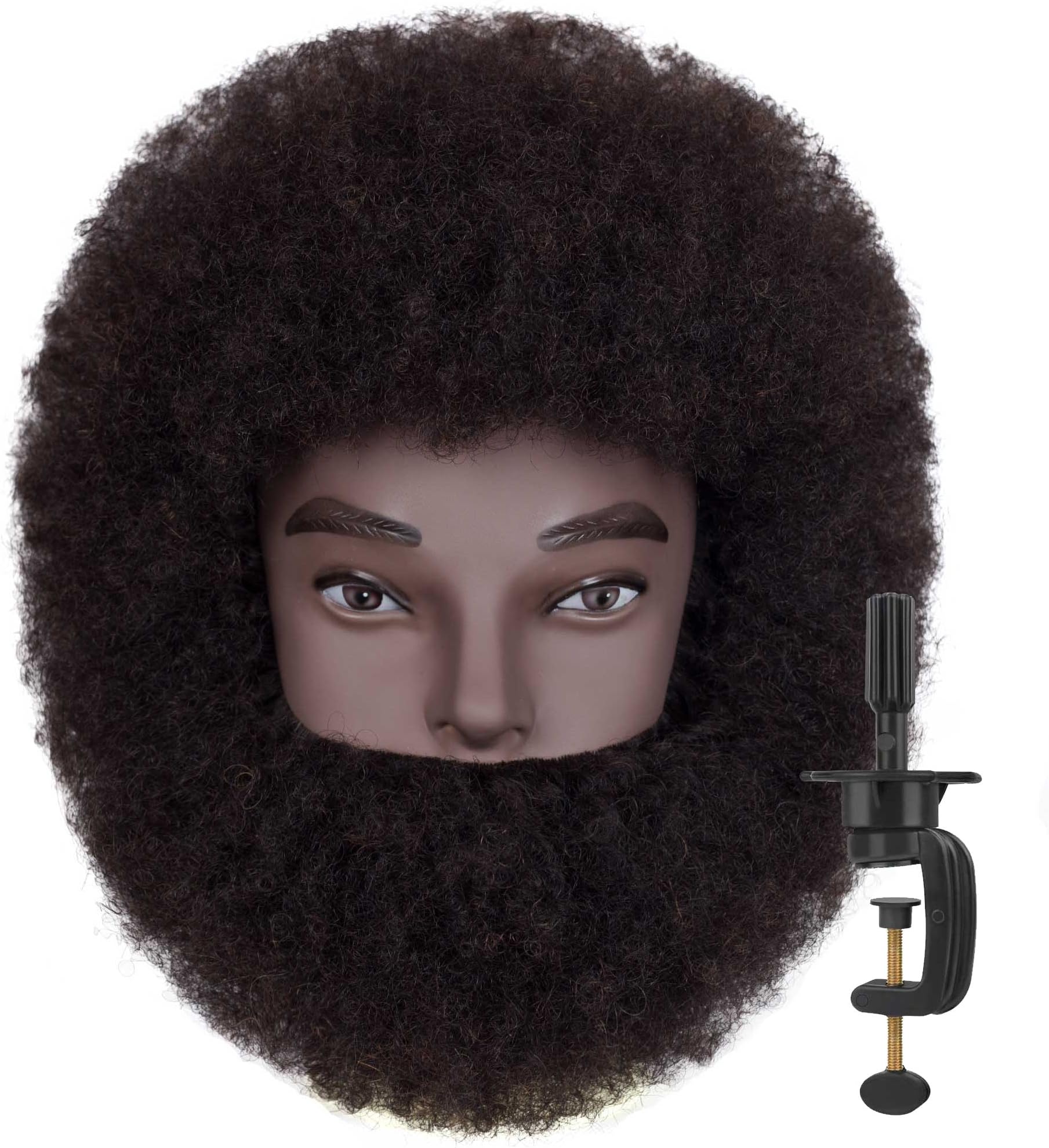 8"Afro Male Mannequin Head with Beard 100% Human Hair 4A Type for Braiding Hairdresser Training Head Cosmetology Afro Hair Manikin Head for Practice Styling Cornrow Braiding with Clamp Stand