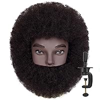Vista 10 de Cabeza de maniquí afro macho de 6 pulgadas con barba, 100% cabello humano rizado, tipo 4A, para peluquería, cabeza de entrenamiento, cosmetología