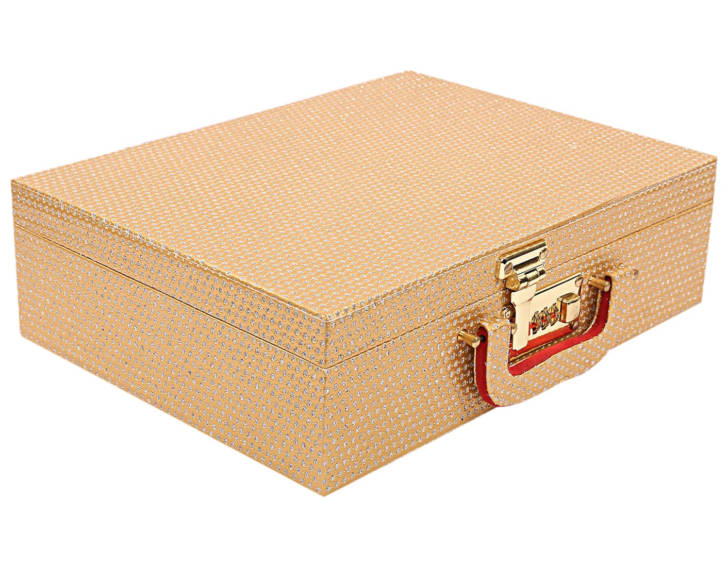 Kuber Industries Multipurpose Wooden Glitter Dot Design 3 Rod Bangle Box/Organizer/Case With Mirror & Number Lock System (Gold)-47KM0601