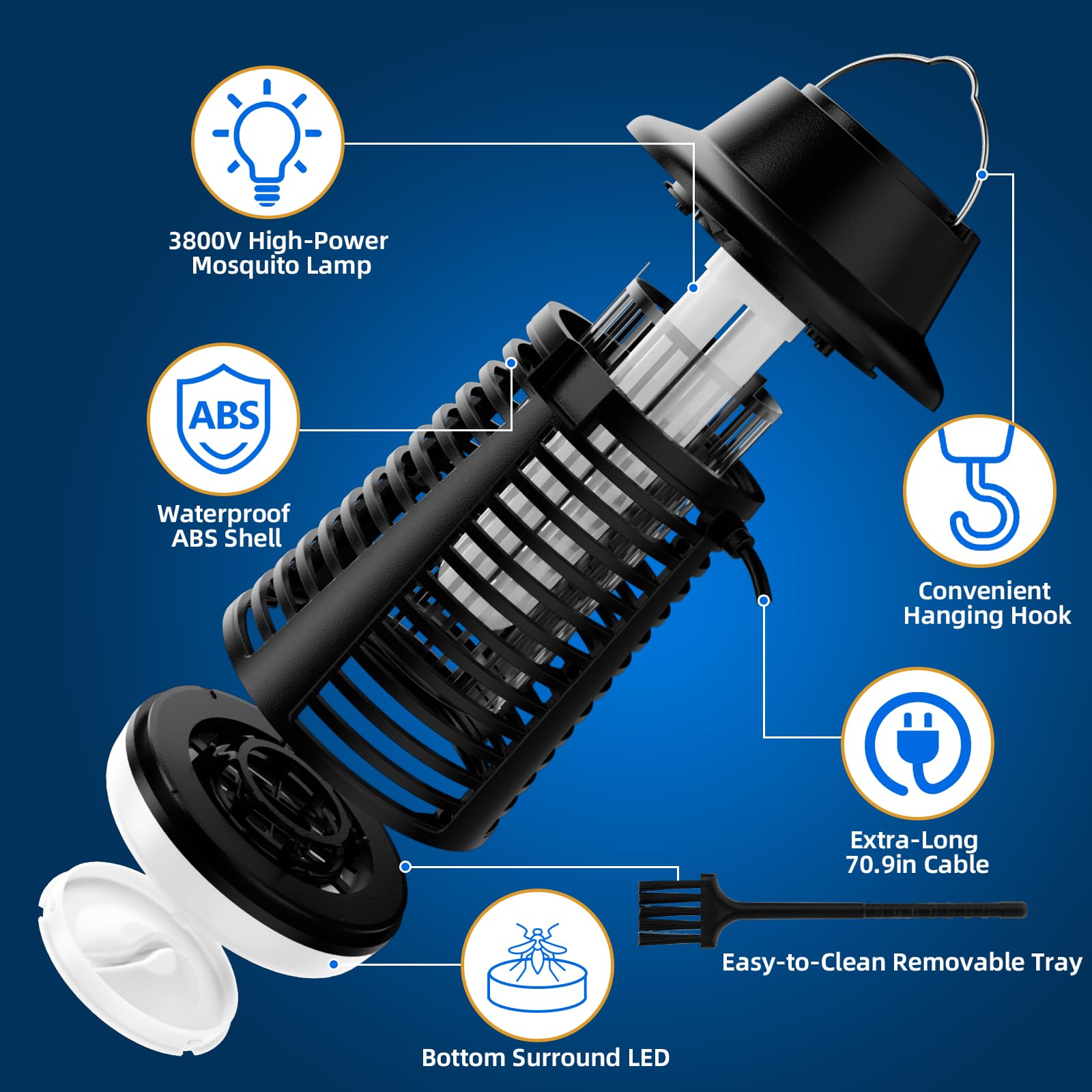 Bug Zapper Outdoor Indoor Mückenzapper Fliegenfalle Wasserdicht Insektenvernichter 3800V Elektrischer Fliegenvernichter für Zuhause, Terrasse, Camping, Küche