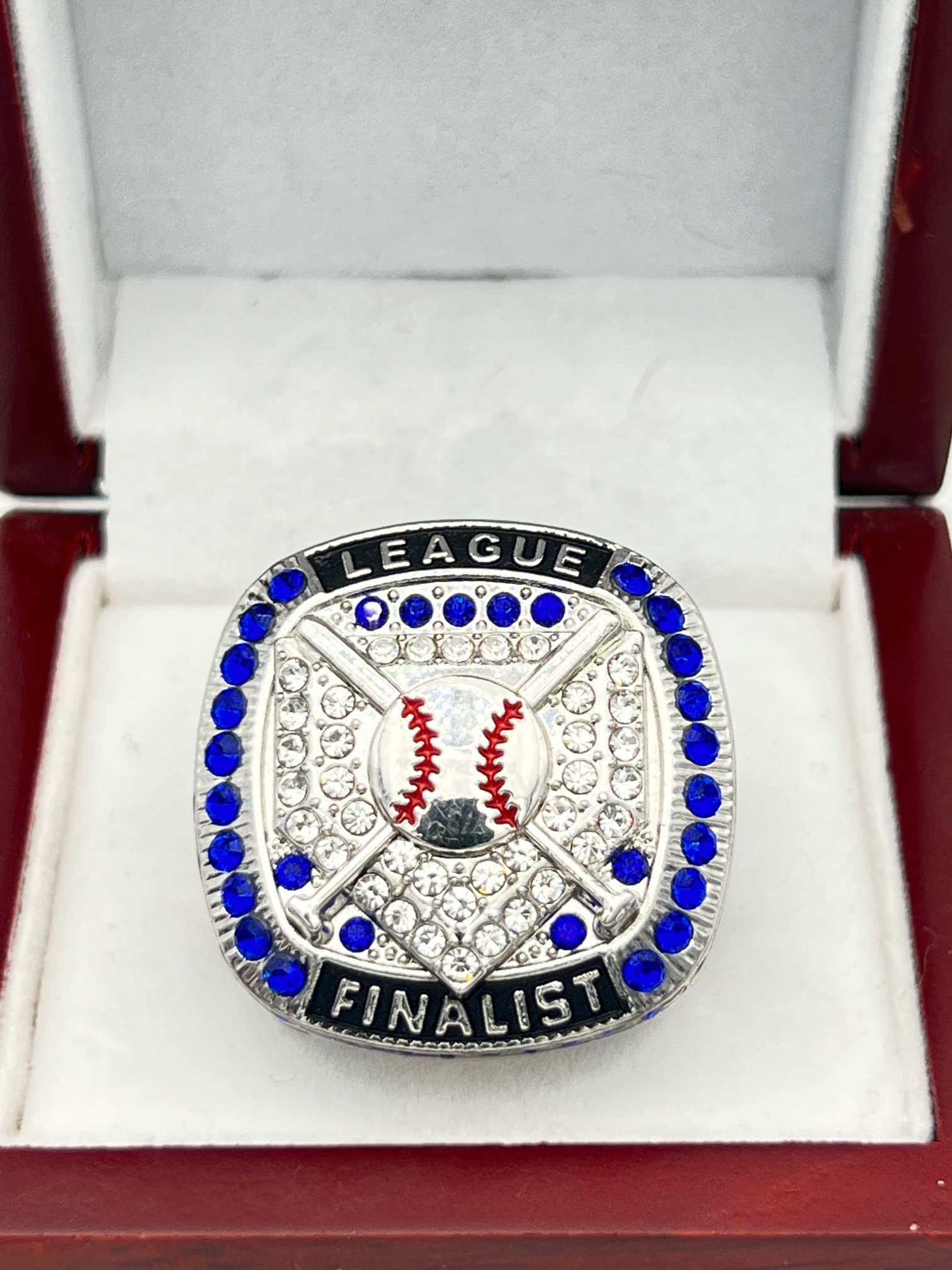 Discount Sports Rings HOME PLATE LEAGUE FINALIST RING — SILVER BODY, BLUE STONE Item 5-33