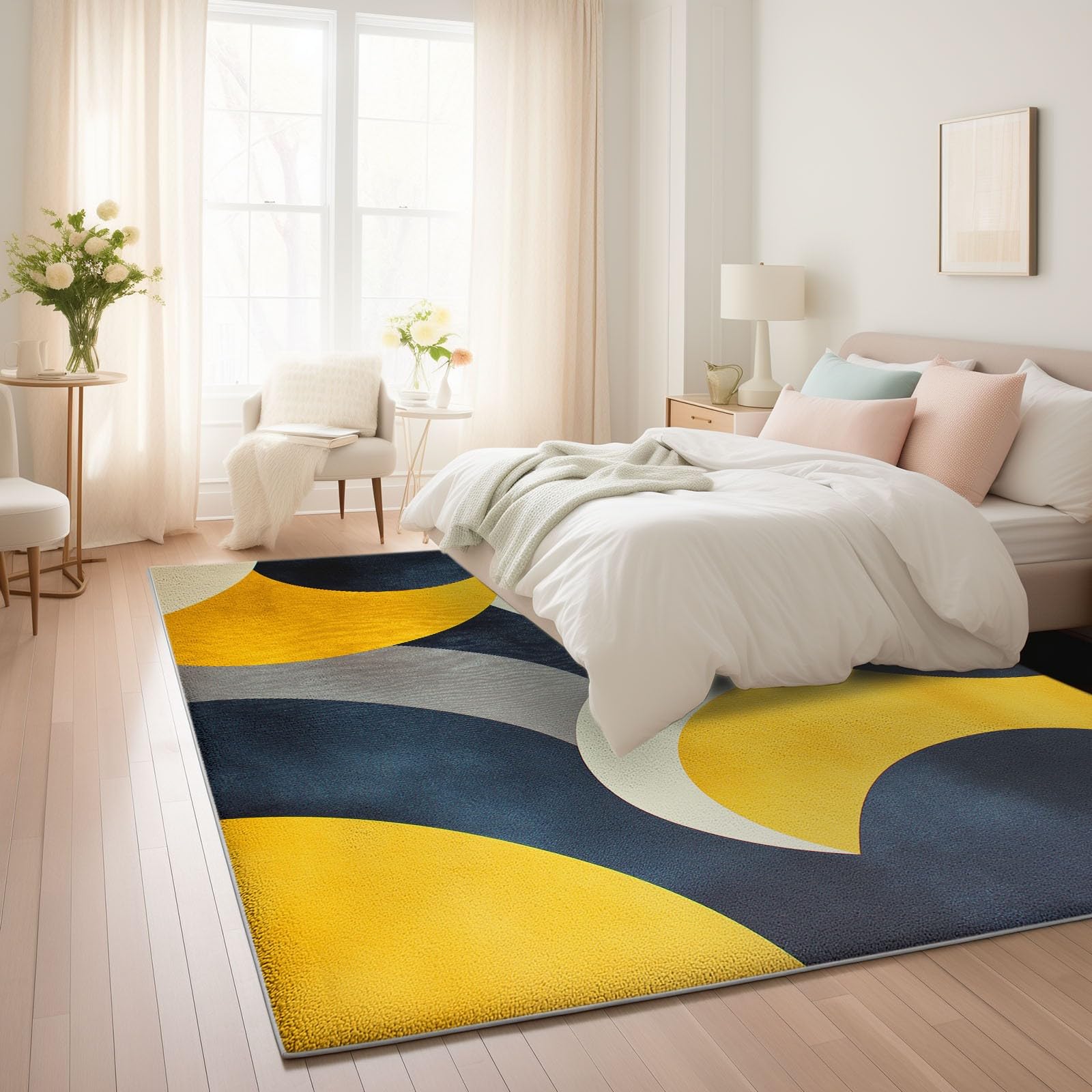 Generico Tappeto Salotto Moderno Pelo Corto - Tappeti Giallo senape grigio antracite Geometria Soggiorno - Tappeti Camera da Letto - Tappeto Salotto Grandi Dimesnioni - 120 x 180cm