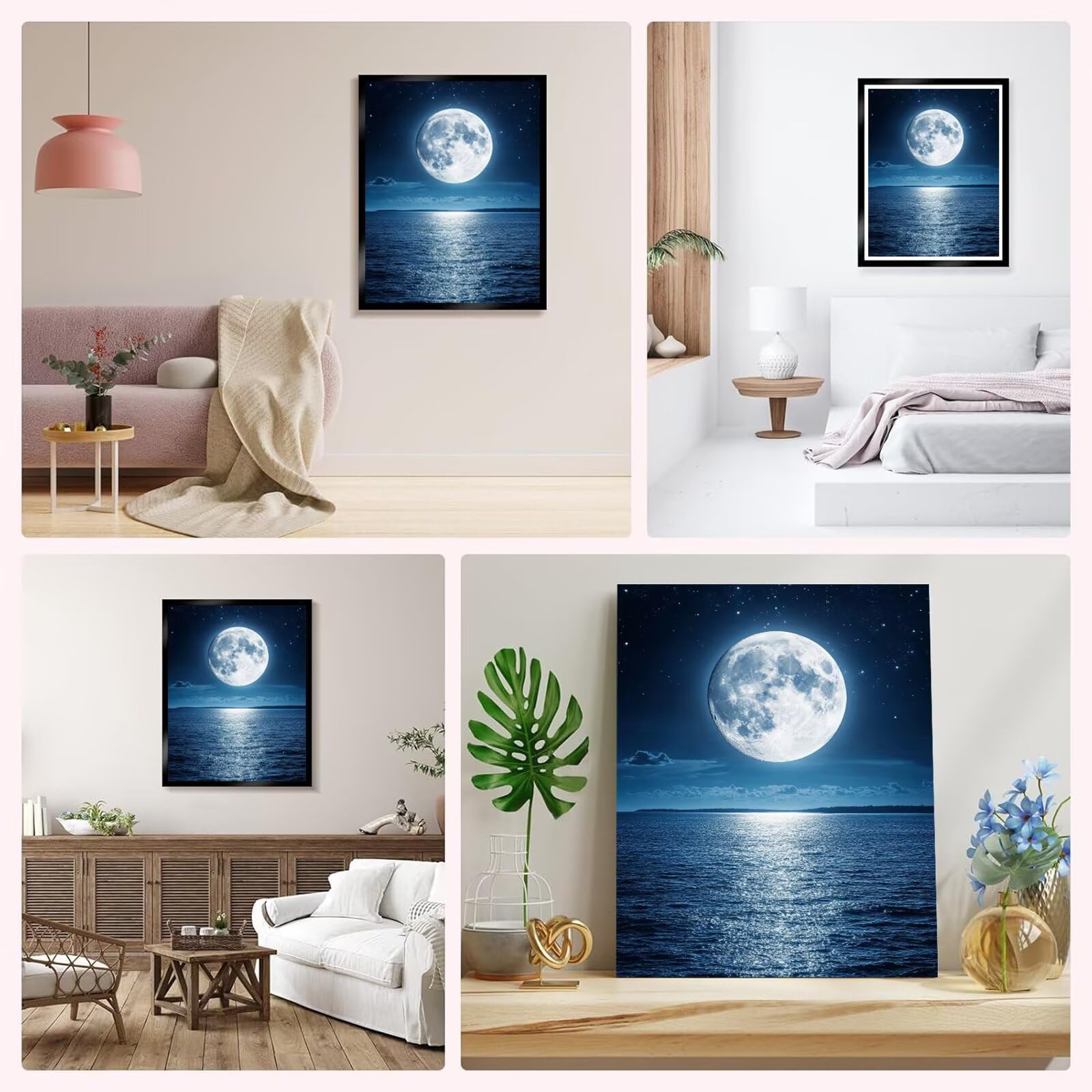 Malen nach Zahlen Erwachsene Mond, Ozean Malen Nach Zahlen Kinder ab 7, DIY Handgemalt Knitterfreie Keinwand Ölgemälde Set mit 3 Pinseln und Acrylfarbe, Home Decoration, 70x100cm Ohne Rahmen, Model934