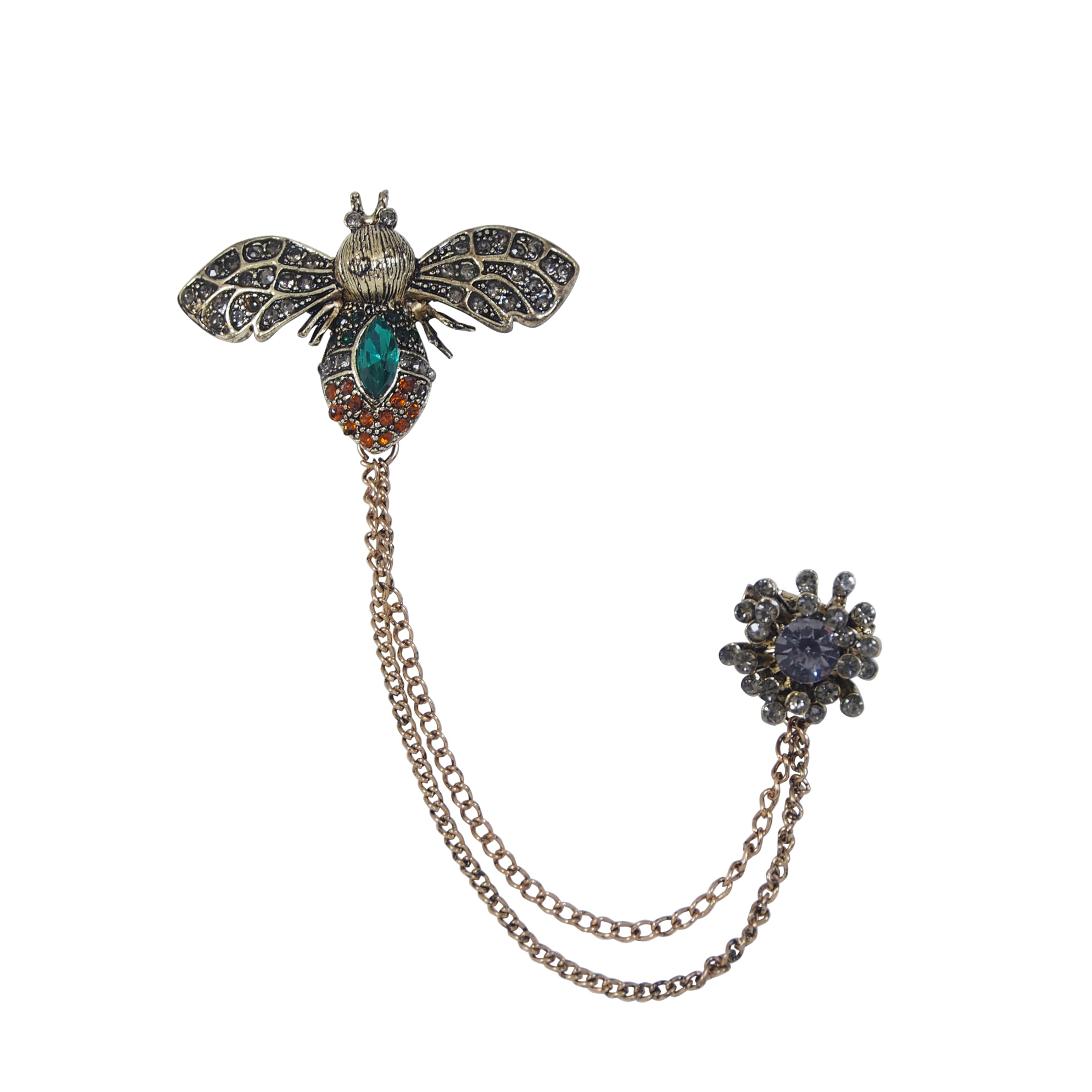 Adorn Gold Plated Rhinestone Bee-Shaped Tassel Dual Chain Wedding Brooch for Men & Women (B2231) (B0CQYDXTB3) Amazon Price History, Amazon Price Tracker