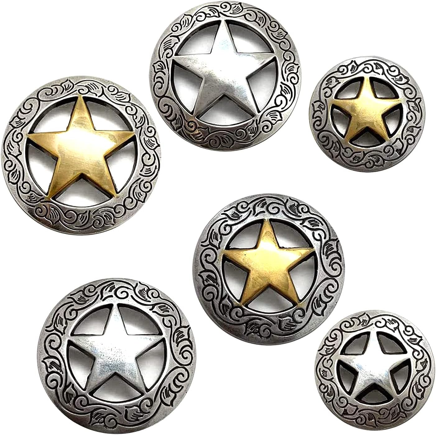 Western Antique Engraved Ranger Star Conchos Leathercraft Art Belt Tack Saddle Conchos Pack of 10
