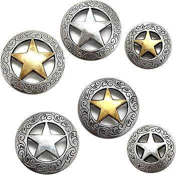 Conchos Belts 5-Piece Western Texas Star Concho Set - 29mm Silver & Gold Plated Saddles Rope Design For Belts, Hats & Jackets Cross Concho - Foto 10