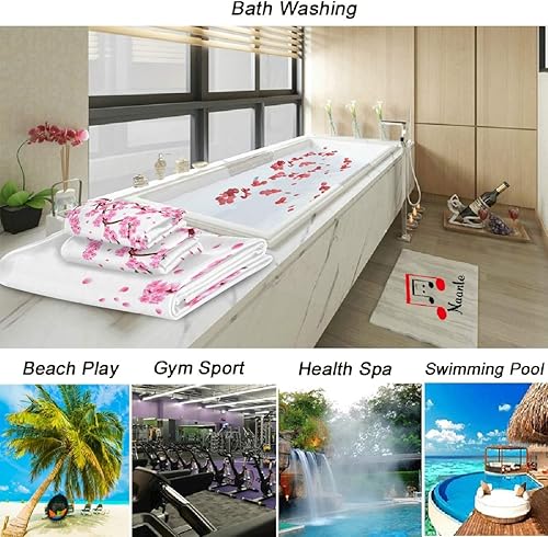 Miniatura 4 de Naanle Hermoso juego de 3 toallas decorativas de lujo suave de cereza oriental rosa primaveral, 1 toalla de baño+1 toalla de mano+1 toallita,