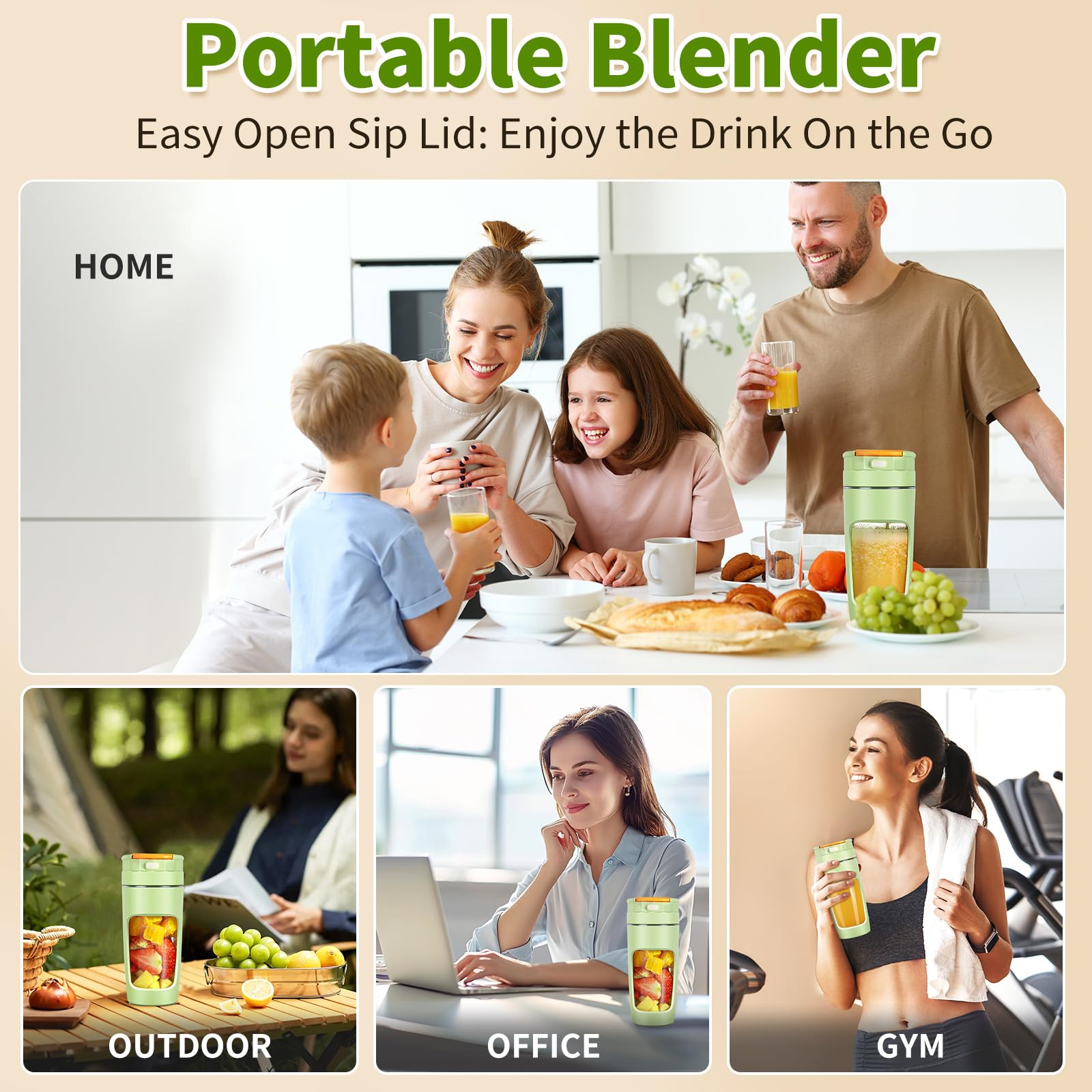 Vaso portátil de gran capacidad, 600 ml, licuadora de tamaño personal de viaje para batidos y batidos. Mini licuadora recargable por USB, taza de jugo portátil, taza de licuadora de alta potencia de