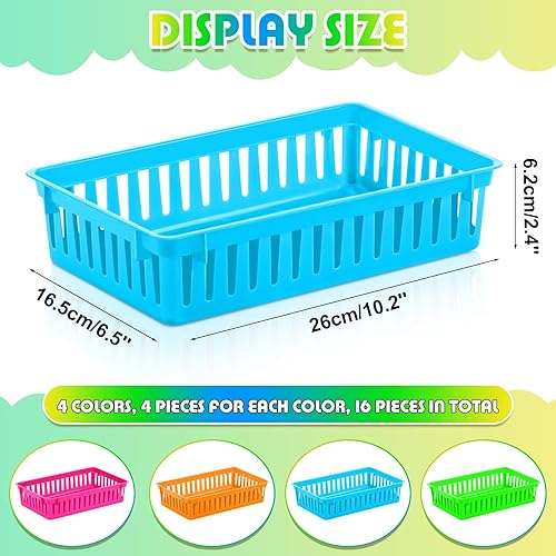 Miniatura 2 de Cestas de almacenamiento para el aula, 16 unidades, cajas de plástico para lápices, bandejas de almacenamiento para bibliotecas, cajones de