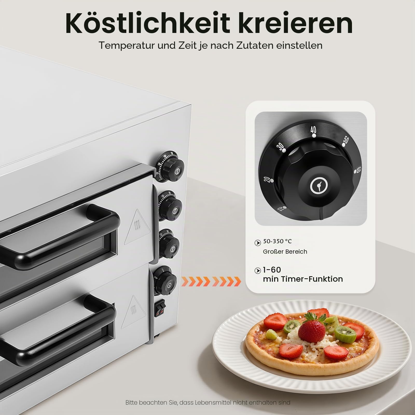 Doppelstock-Pizzaofen 3000W Edelstahl Minibackofen mit 50-350°C Temperaturregelung und 1-60min Timer Edelstahl Backofen für Pizzerien Restaurants Bäckereien Haushalte