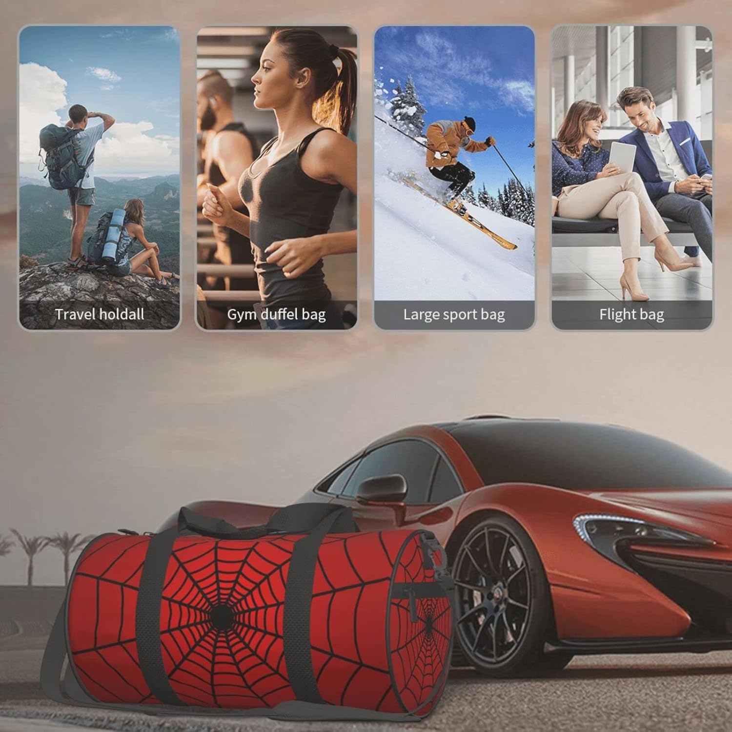 Red Spider Web Sports Gym Duffel Bag for Men Women Weekender Travel Workout Training Handbag Water Resistant One Size - Image 7