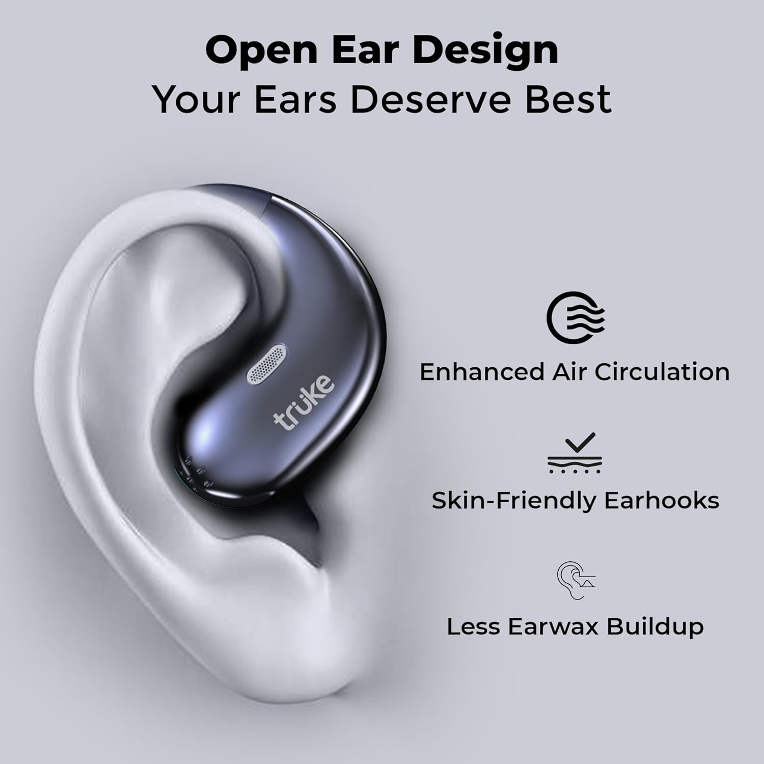 truke ResonanceX Open Ear Earbud worn on an ear