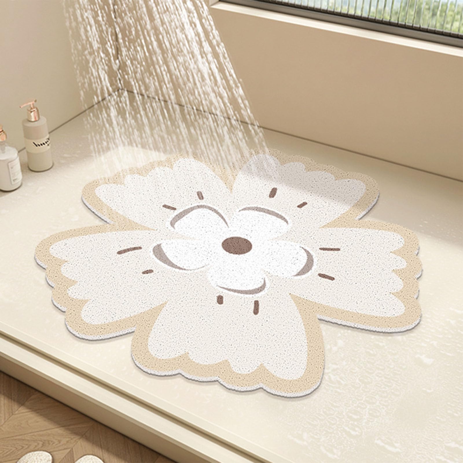 Indoor shower round shower mat with floral design, PVC sponge bathroom floor mat, anti-slip bathroom mat, anti-mildew shower mat with drainage hole, quick-dry (D,100 * 100cm)