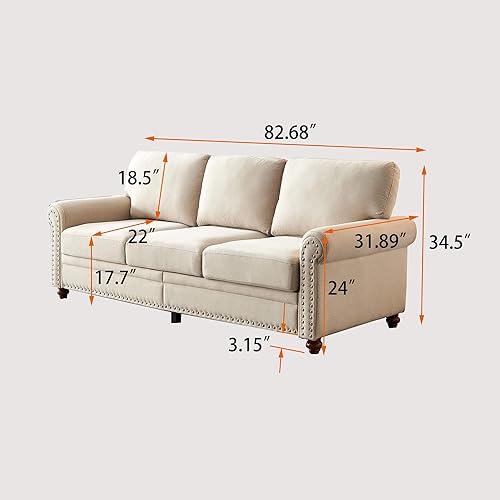 Miniatura 2 de Lestar Sofá de tela de 3 plazas, sofás tapizados modernos de 3 plazas con clavos y reposabrazos (beige) Beige,Gris