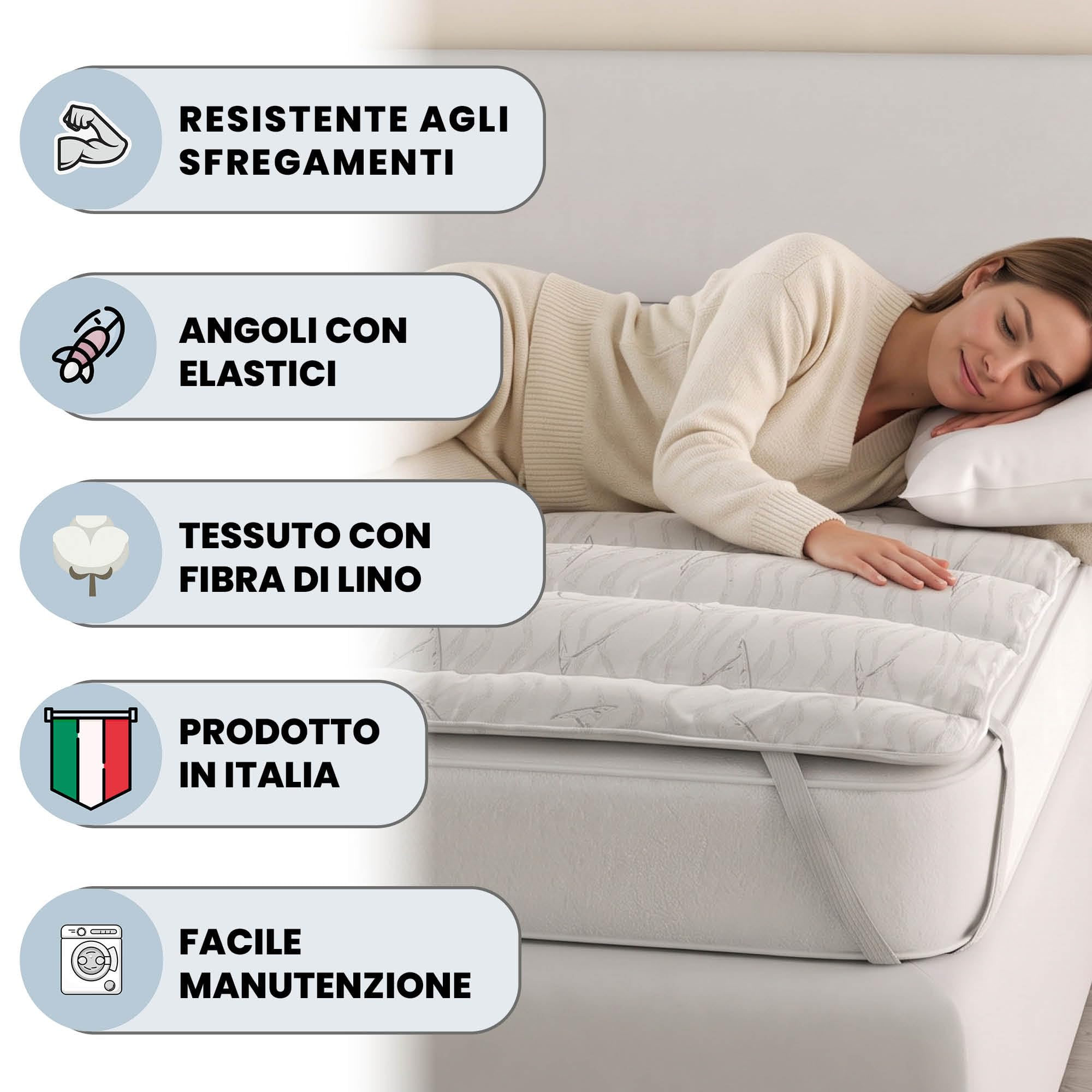 Italian Bed Linen Topper Lino, Imbottito e Trapuntato, Lavabile