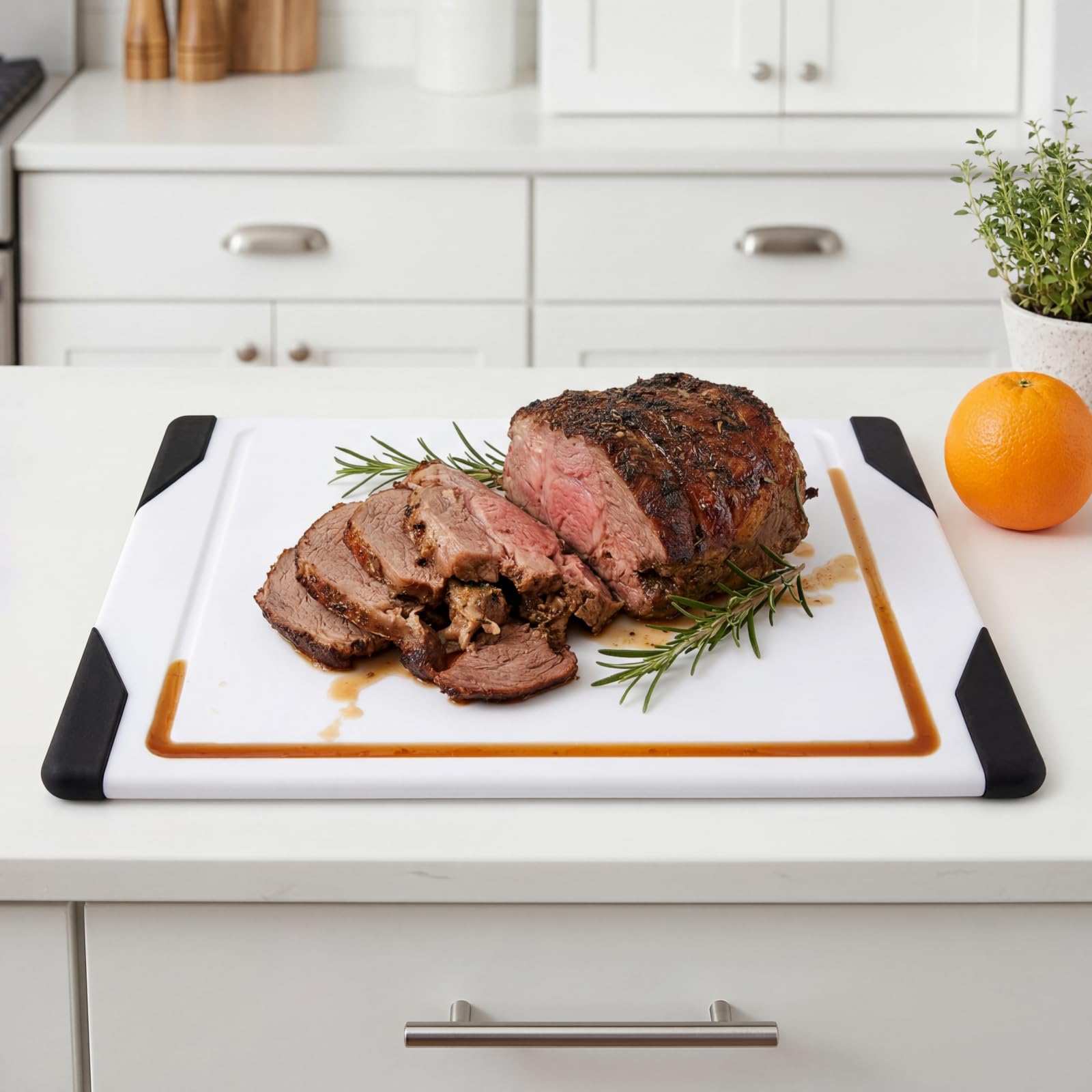 Weißes Kunststoff-Schneidebrett, Spülmaschinengeeignet & Porenfrei – Hygienisches Küchenbrett für Fleisch, Gemüse & Obst, Langlebig & Schnittfest