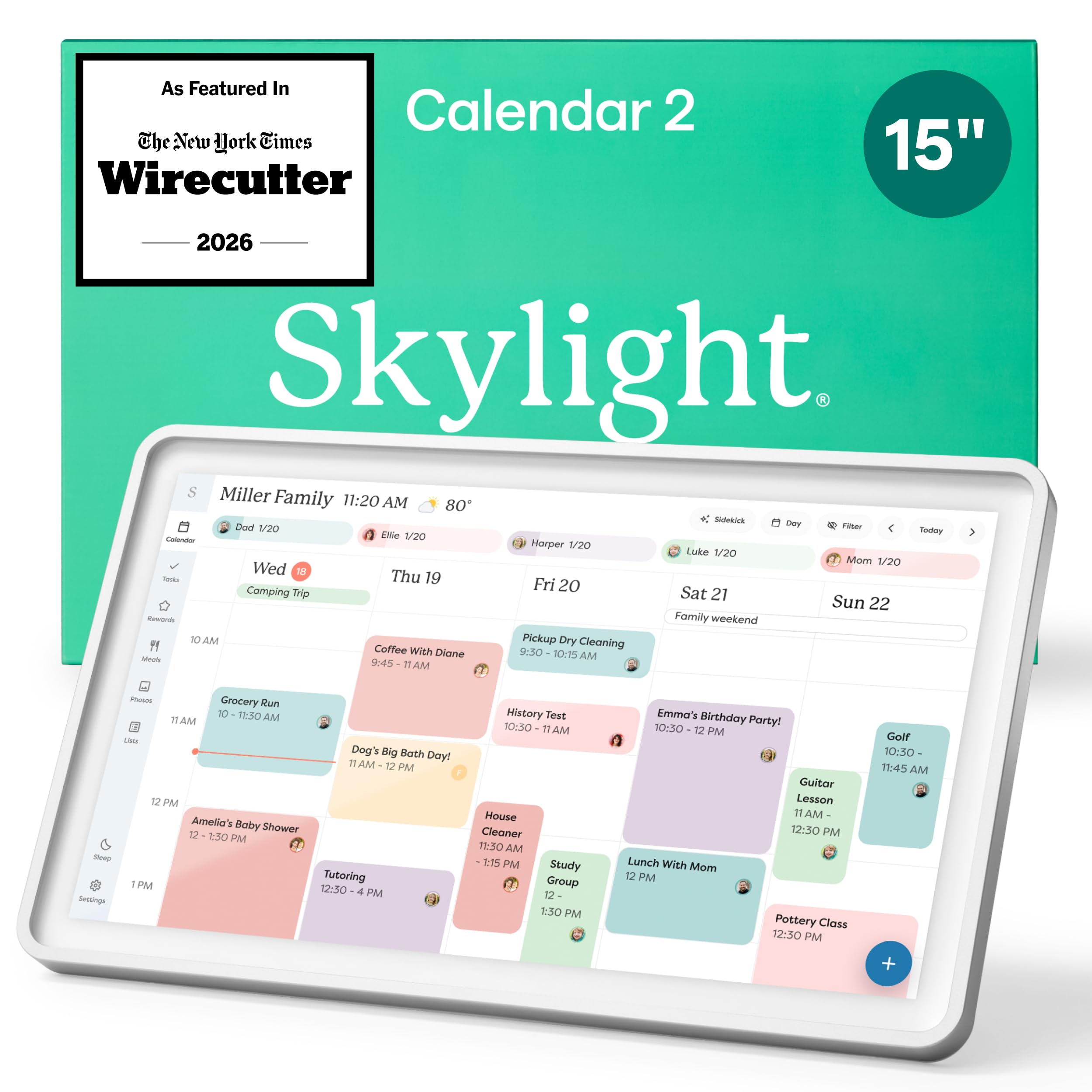 Skylight Calendar 2 - 15-inch Full HD Touchscreen Digital Calendar, Featured on Wirecutter - Wall Planner Interactive Chore Chart, Smart Family Organizer, 16GB Storage, Wi-Fi, Wall Mount Included - Shadow Box, Silver